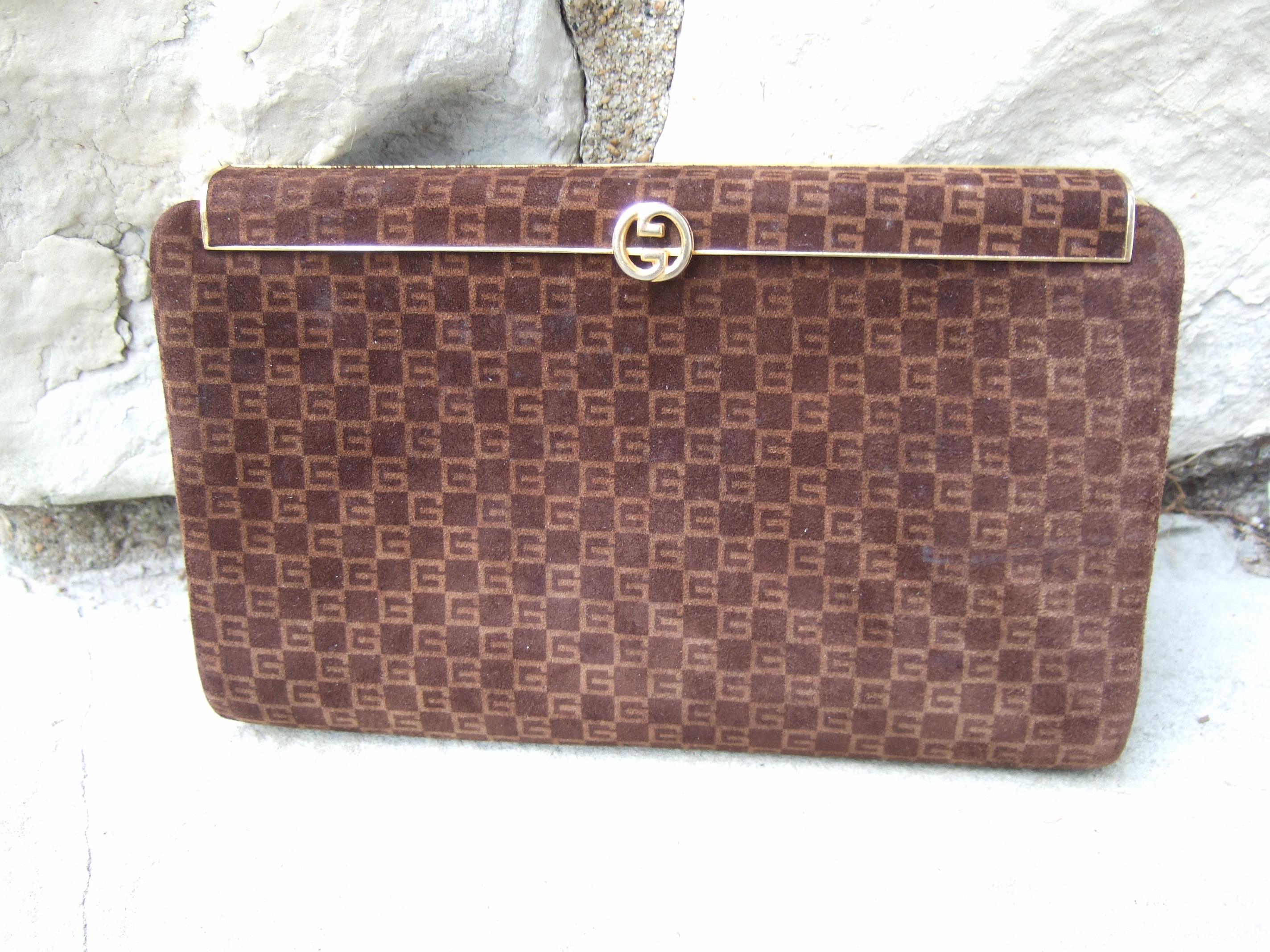 GUCCI Italy Brown Suede Clutch Purse c 1970s  For Sale 2