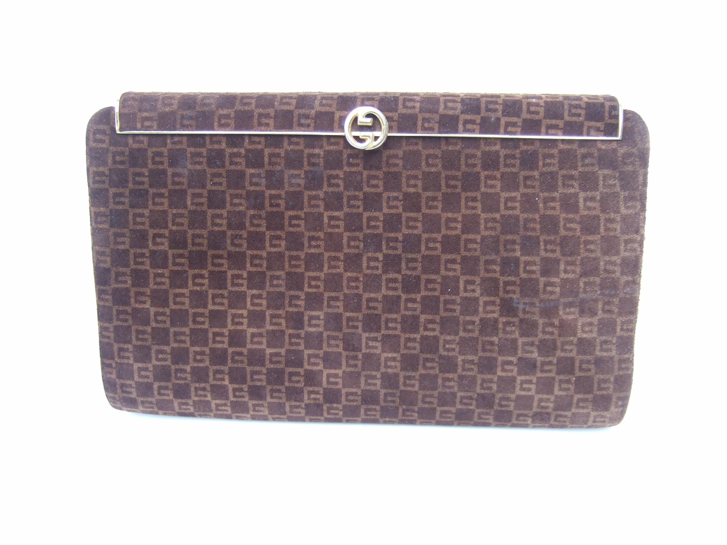 GUCCI Italy Brown Suede Clutch Purse c 1970s  For Sale 4