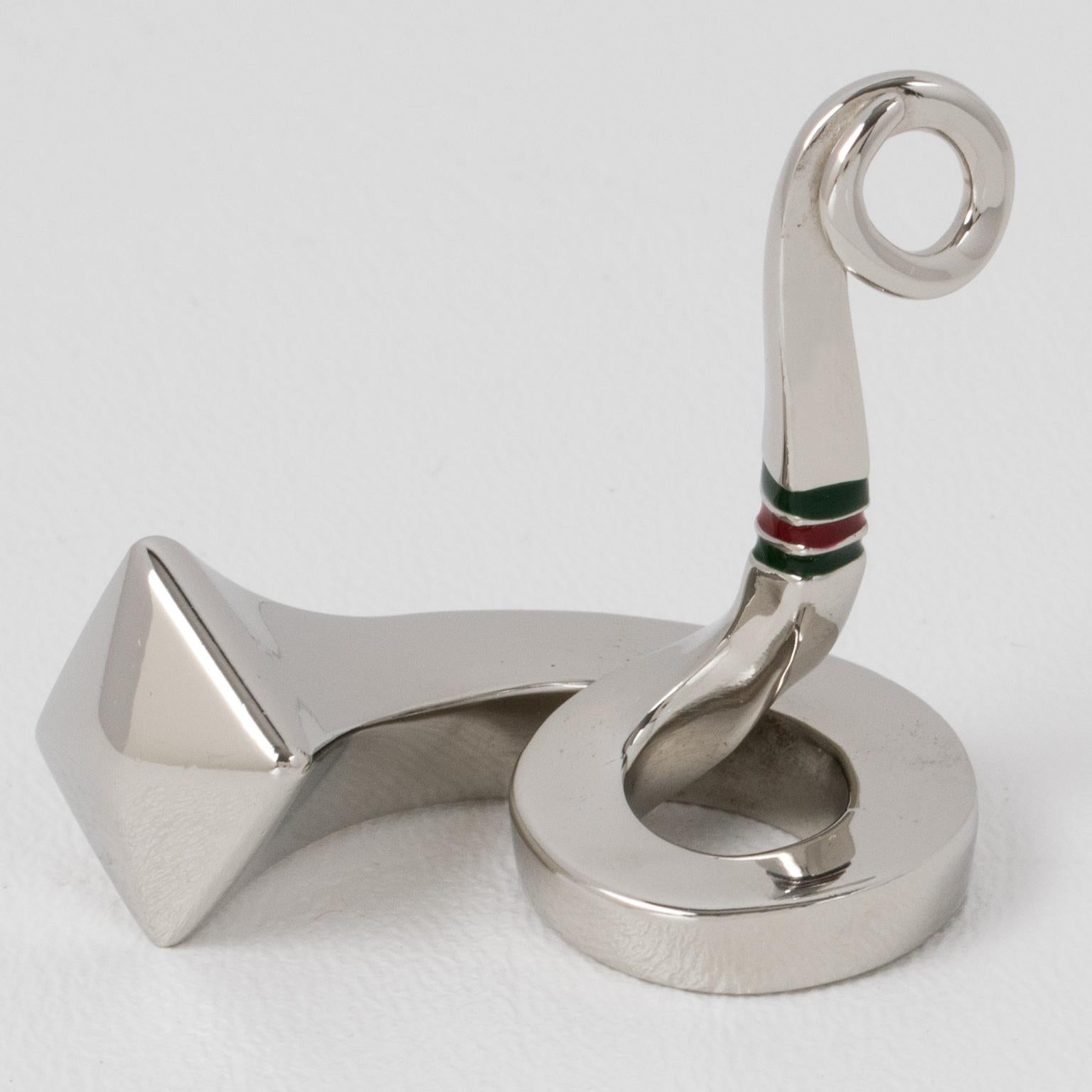 Gucci Italy Chrome and Enamel Equestrian Place Card Holders, twelve in box For Sale 5