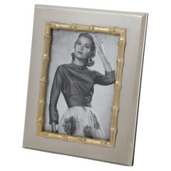 Retro Gucci Italy Chrome and Gold Plate Picture Frame Bamboo Design