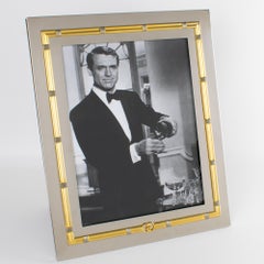 Gucci Italy Chrome Metal Picture Frame with Gold Plate Rope Decor, circa 1980