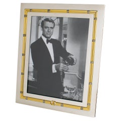 Gucci Italy Chrome Metal Picture Frame with Gold Plate Rope Decor, circa 1980