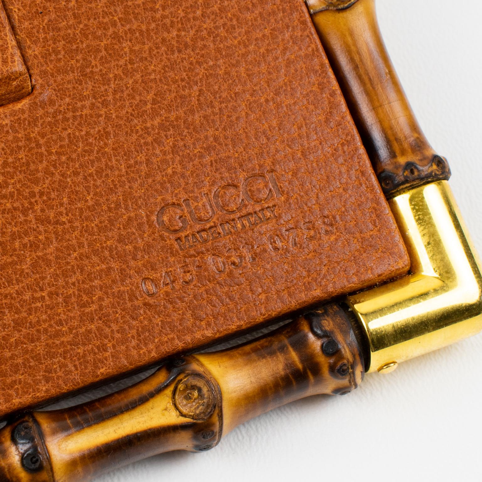 Cognacfarbener Bilderrahmen aus Leder und Bambus von Gucci (Ende des 20. Jahrhunderts) im Angebot