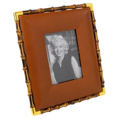 Retro Gucci Italy Cognac Leather and Bamboo Picture Frame