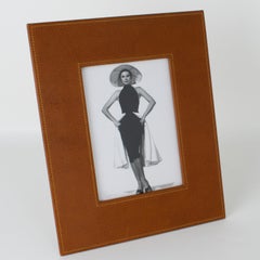 Gucci Italien Cognac Leder und gebürstetes Aluminium Bilderrahmen, um 1980