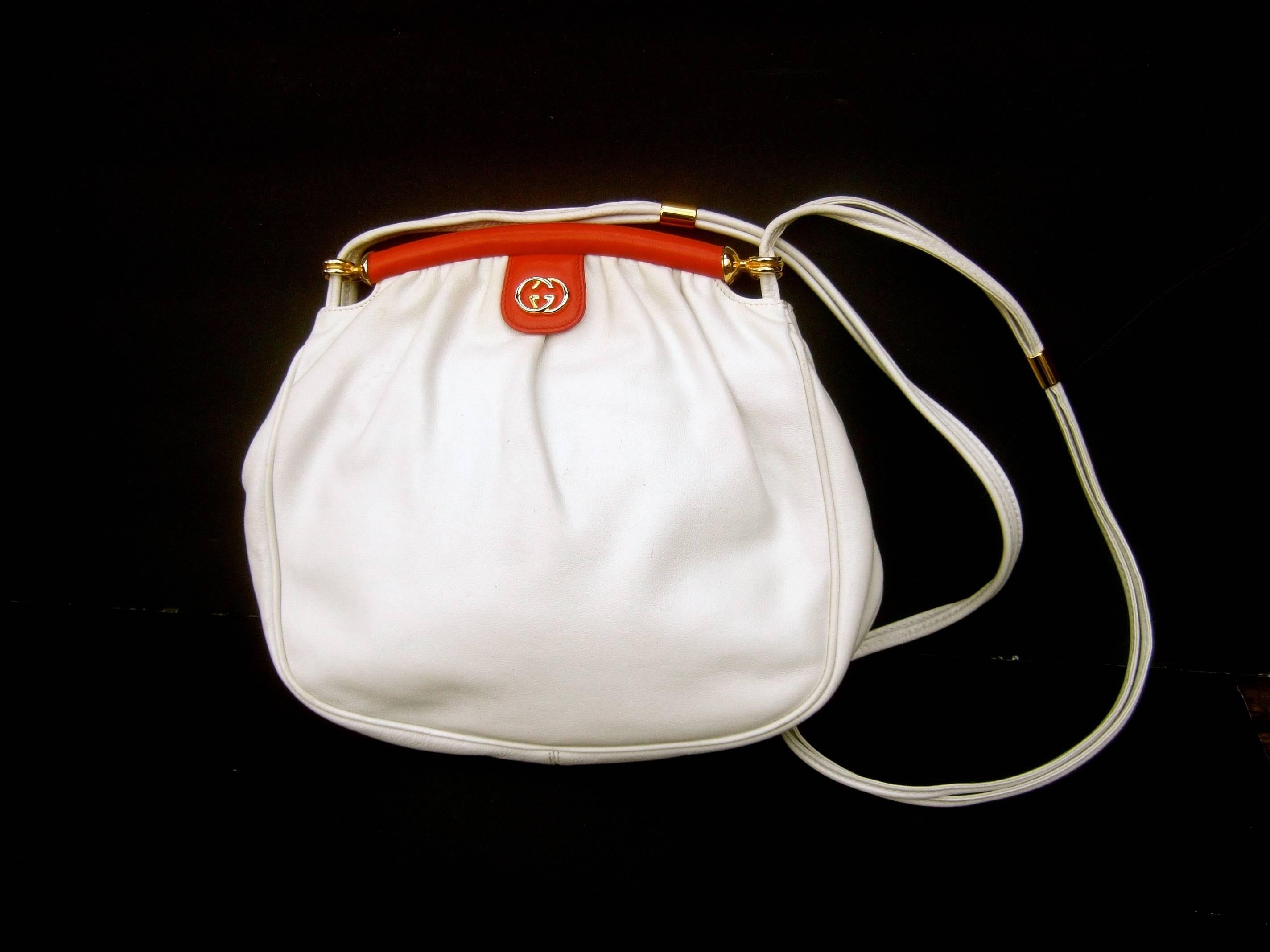 Gray Gucci Italy Crisp White Leather Versatile Shoulder Bag c 1980s