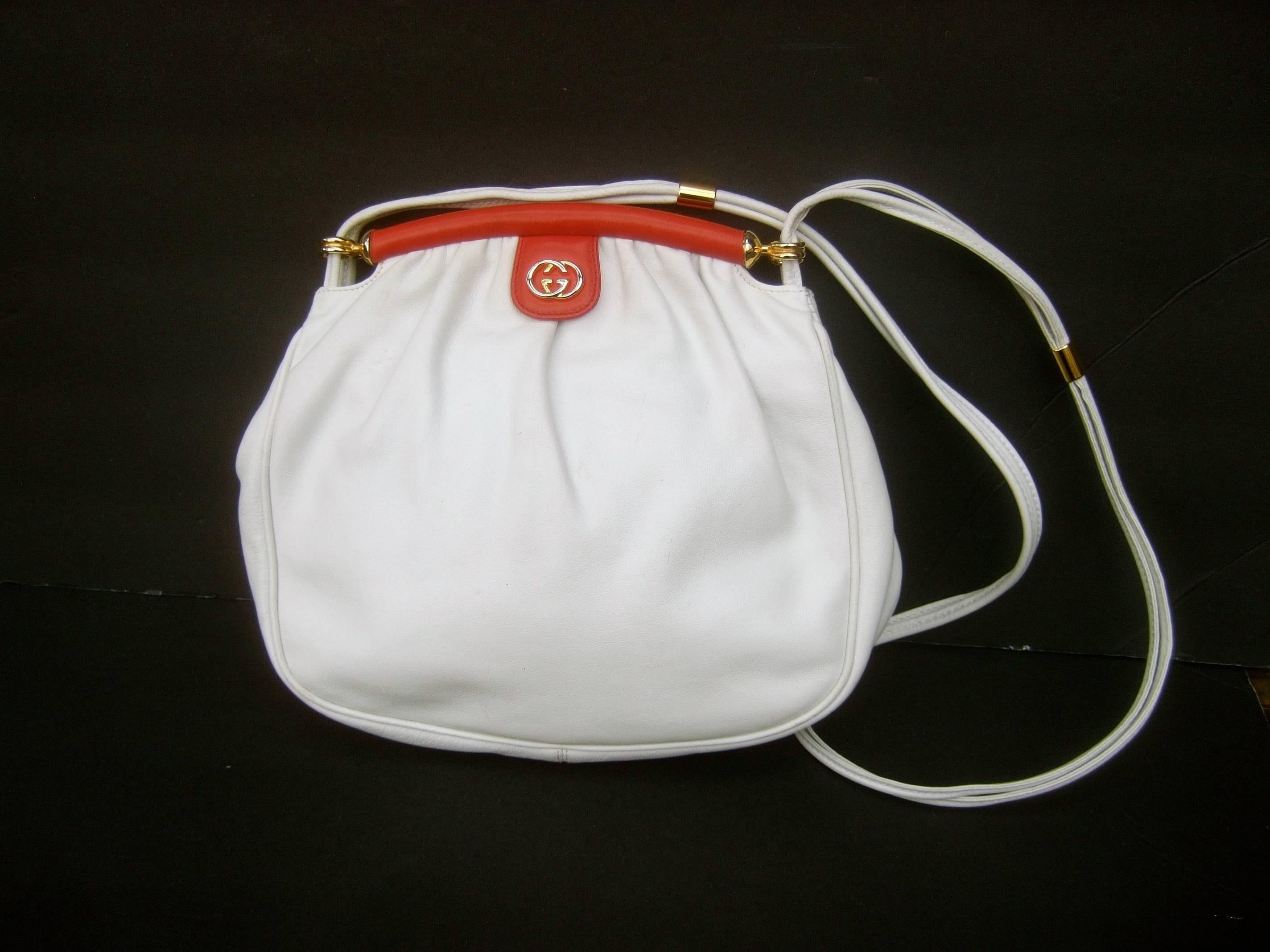 Women's Gucci Italy Crisp White Leather Versatile Shoulder Bag c 1980s
