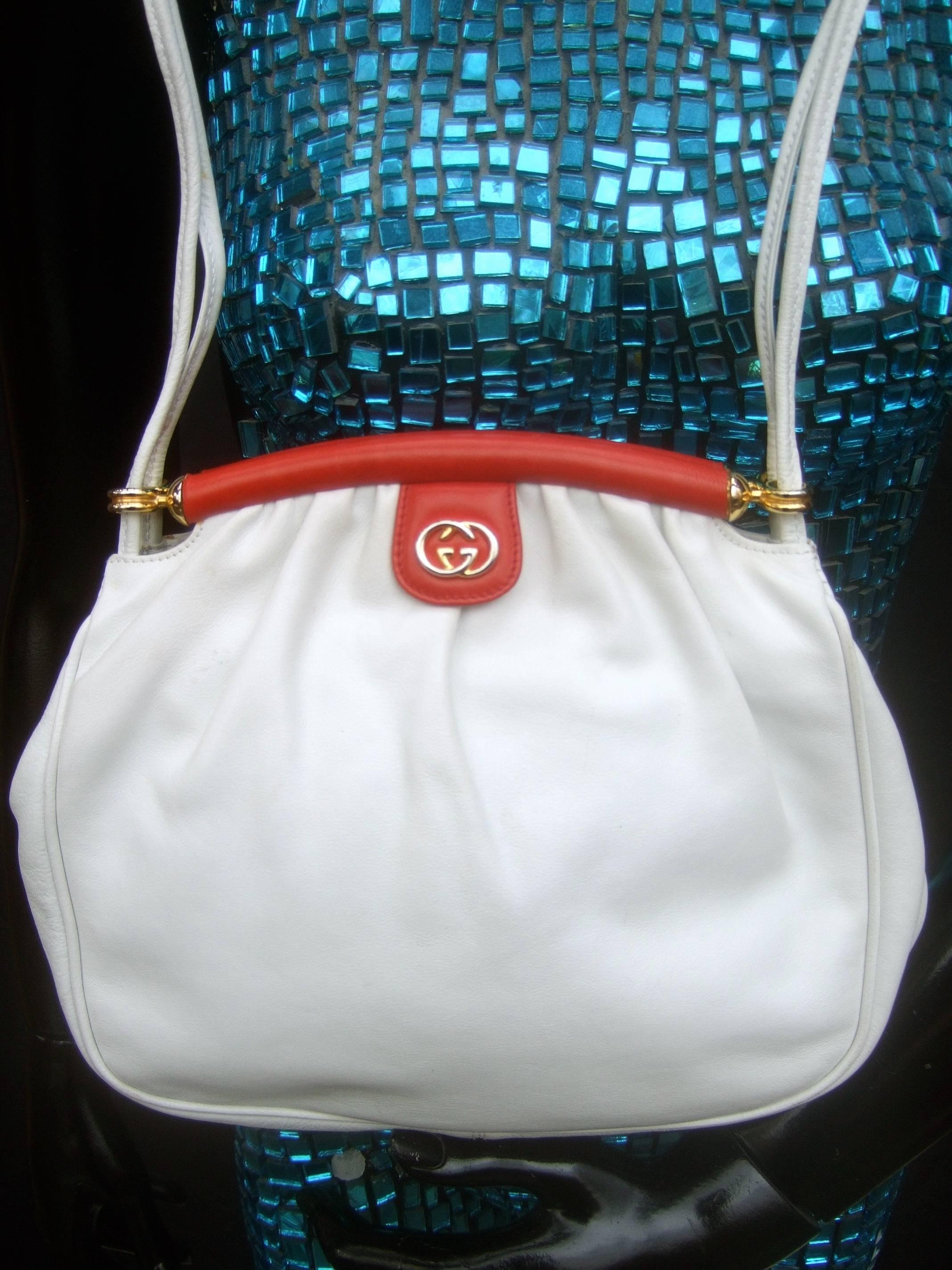 Gucci Italy Crisp White Leather Versatile Shoulder Bag c 1980s 2