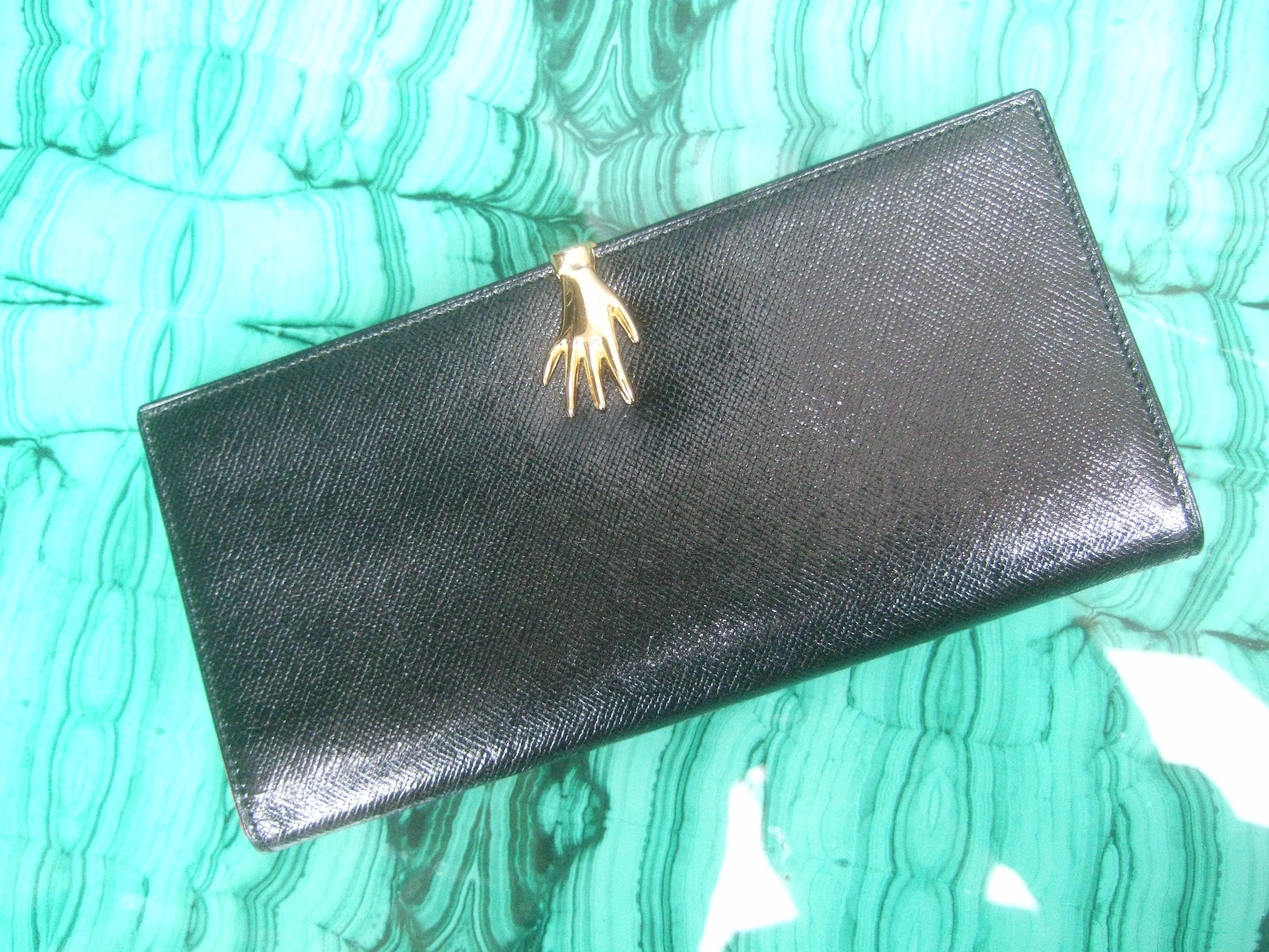 Gucci Italy Ebony Black Leather Hand Clasp Wallet in Presentation Box c 1970s 3