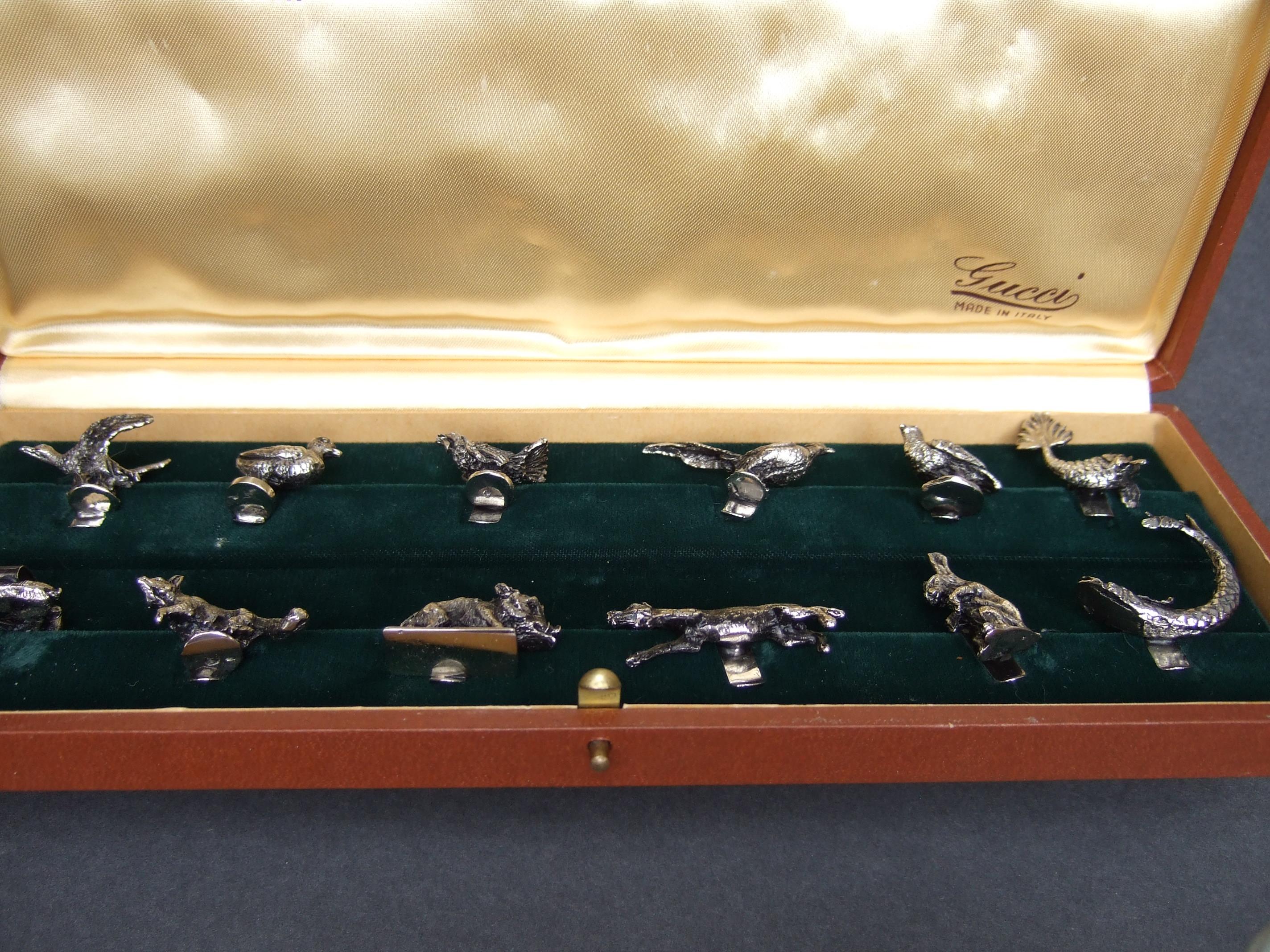 Gucci Italy Elegant Silver Animal Menagerie of Place Card Holders in Gucci Box  9