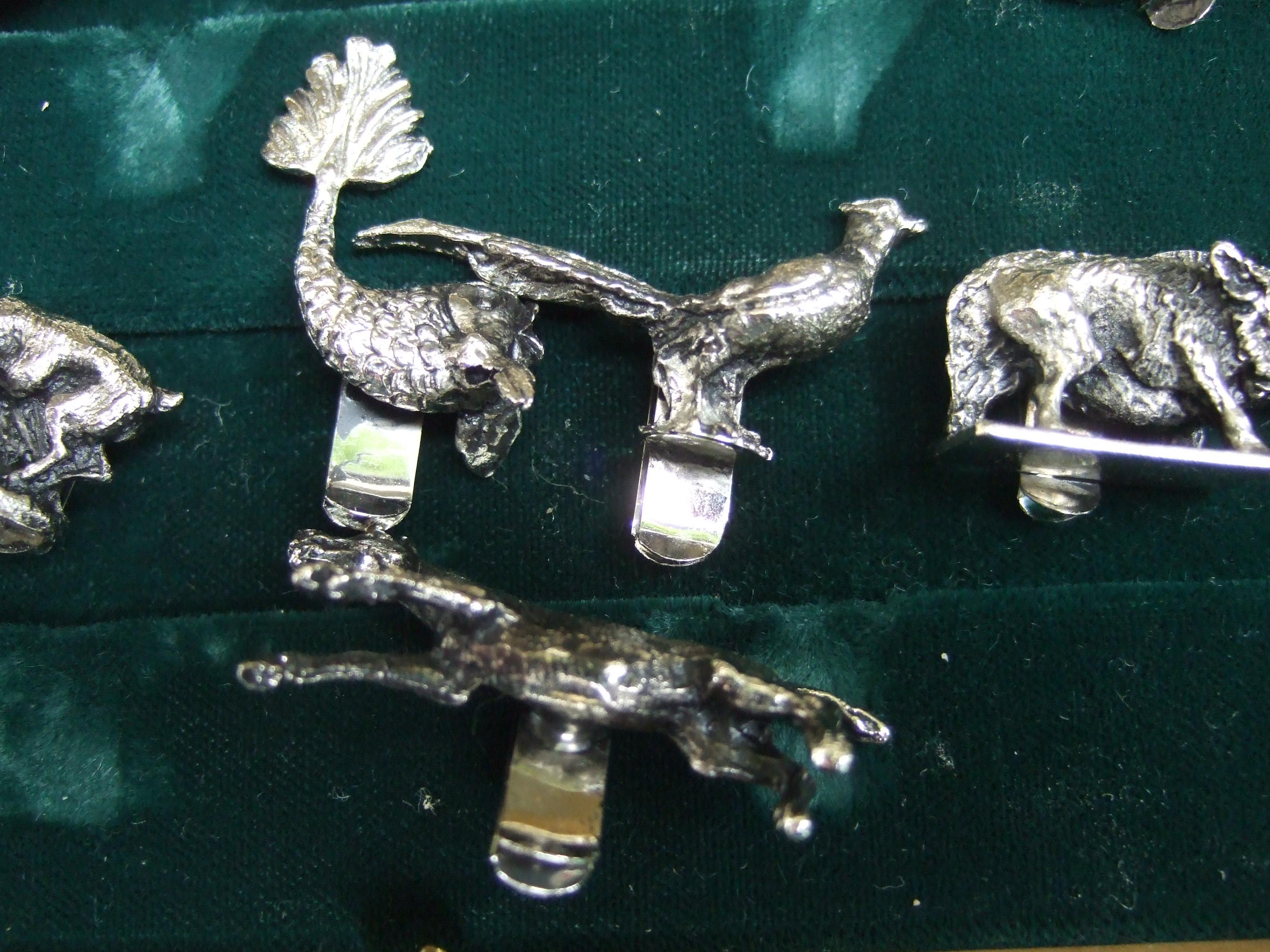 Gucci Italy Elegant Silver Animal Menagerie of Place Card Holders in Gucci Box  6