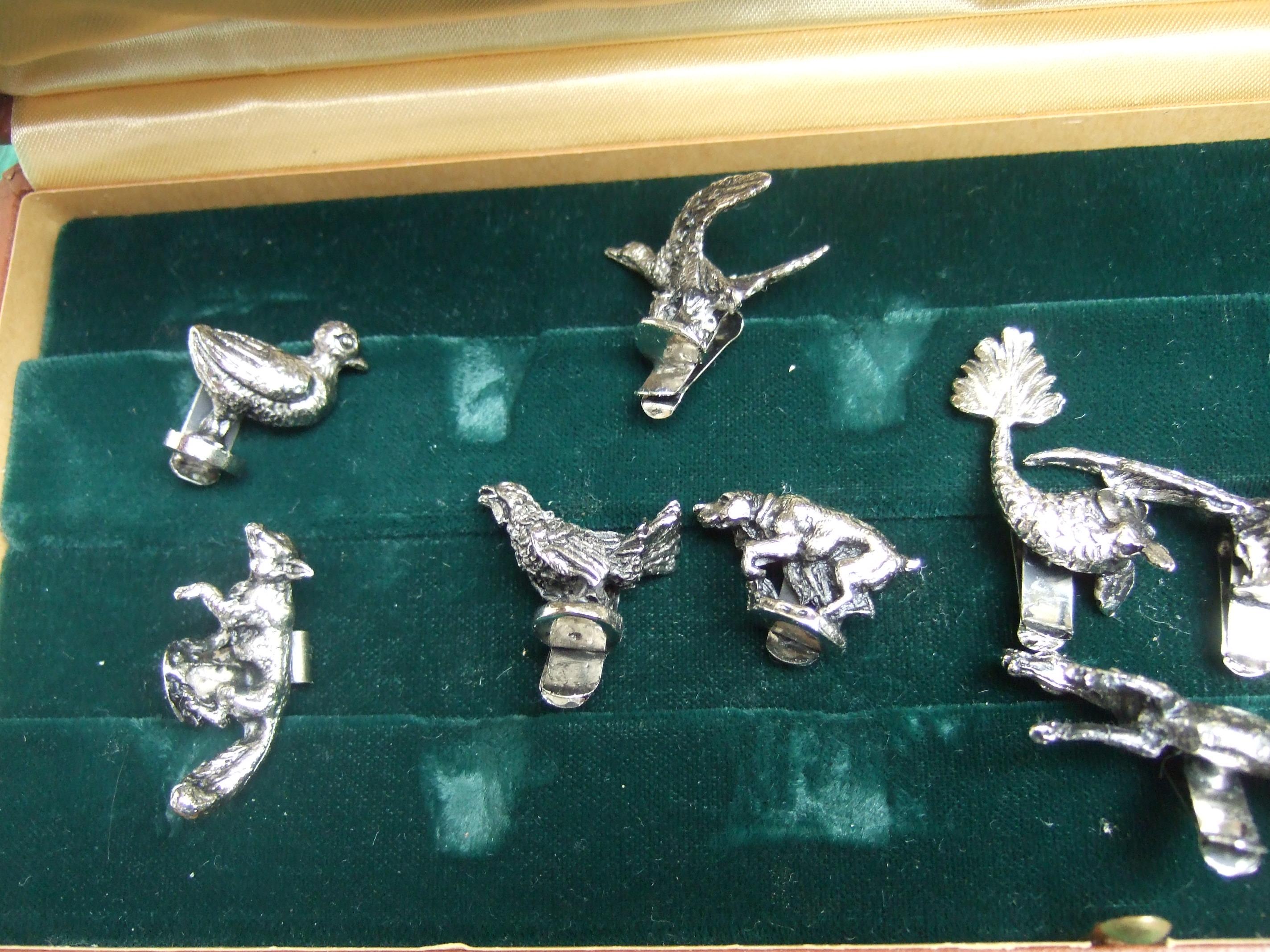 Gucci Italy Elegant Silver Animal Menagerie of Place Card Holders in Gucci Box  14