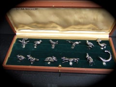 Gucci Italy Elegant Silver Animal Menagerie of Place Card Holders in Gucci Box