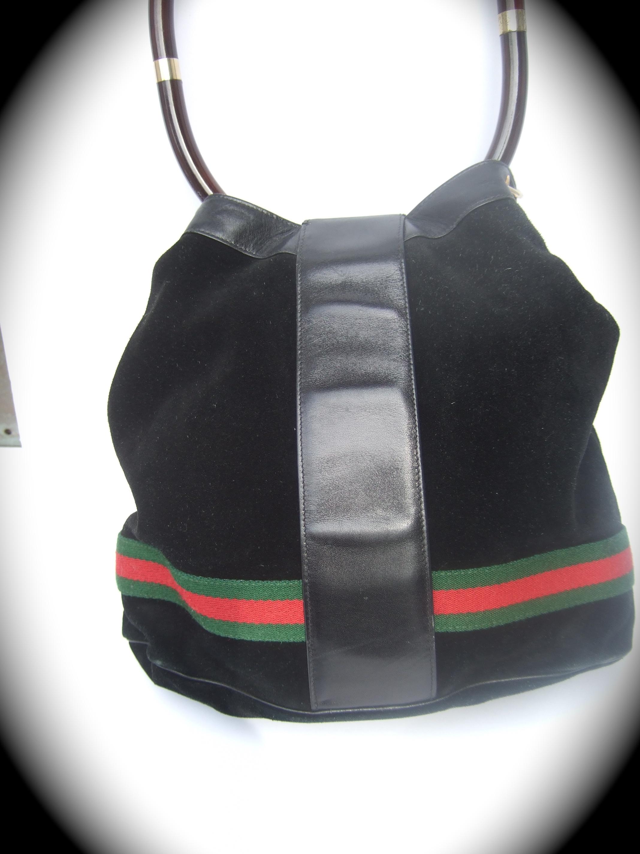 Gucci Italy Extremely Rare Black Suede Amber Resin Lucite Handle Handbag c 1970s For Sale 7