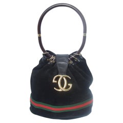 Gucci Italy Extremely Rare Black Suede Amber Resin Lucite Handle Handbag c 1970s
