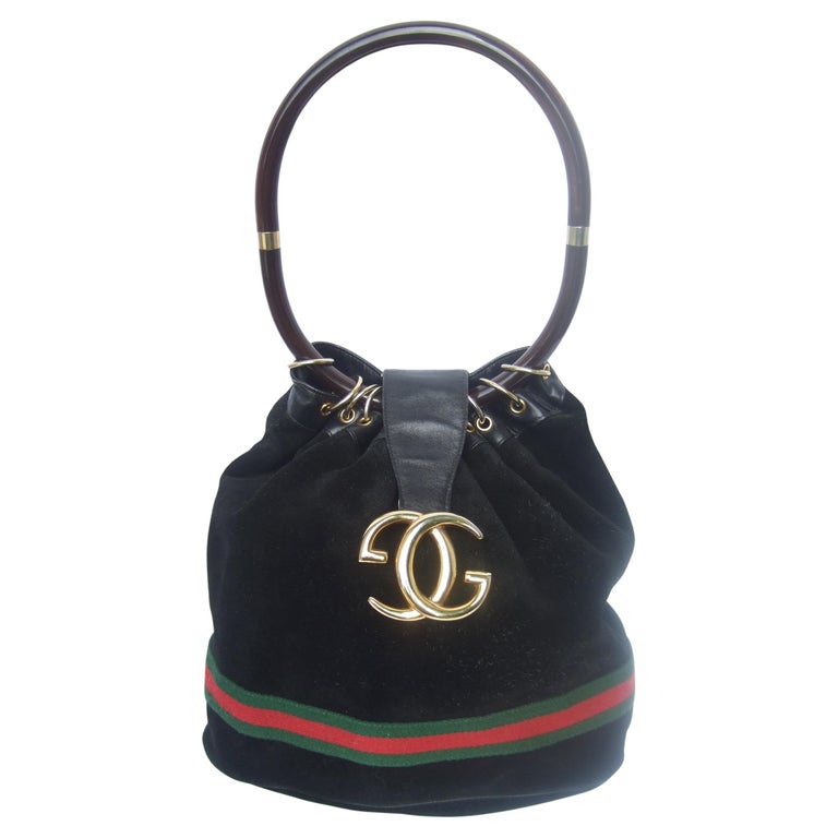 Gucci Italy Extremely Rare Black Suede Amber Resin Lucite Handle