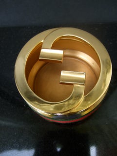 GUCCI Italy Extremely Rare Gilt Metal Canvas Striped Decorative Ashtray c 1970s