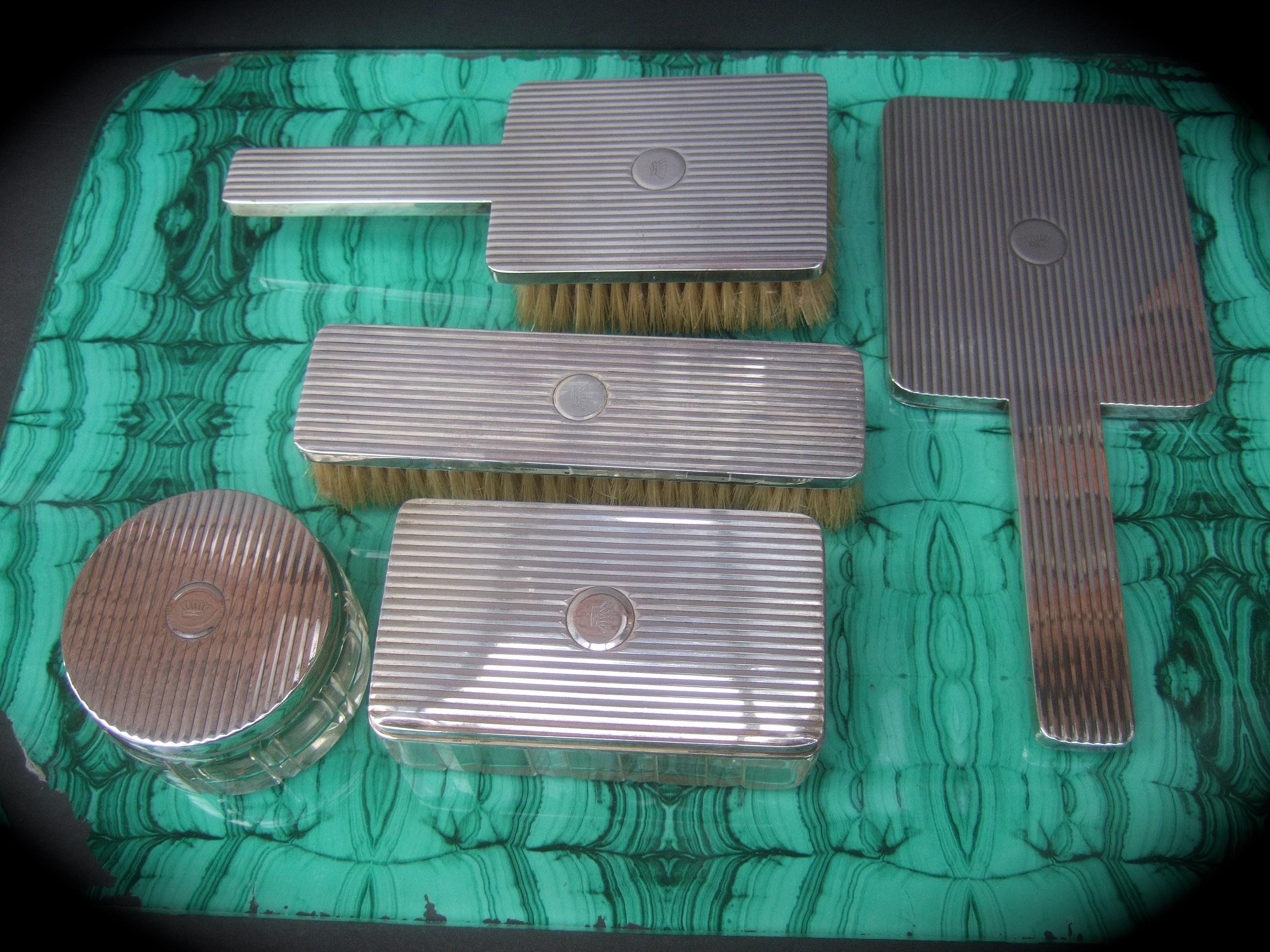 Gucci Italy Extremely Rare Sterling Silver Art Deco Vanity Grooming Set c 1950 For Sale 4