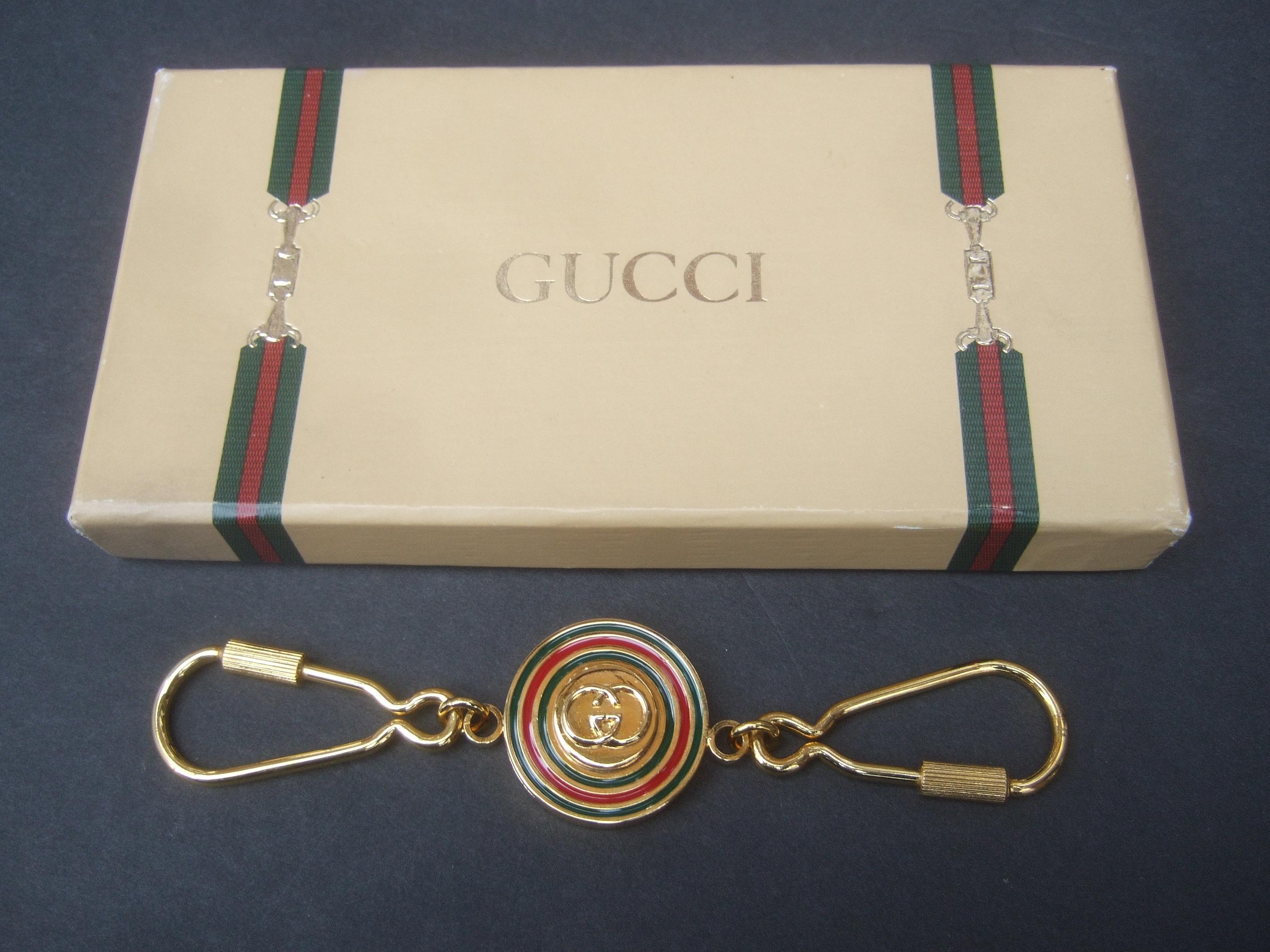 Gucci Italy Gilt Enamel Keychain in Original Gucci Presentation Box c 1980 In Excellent Condition In University City, MO