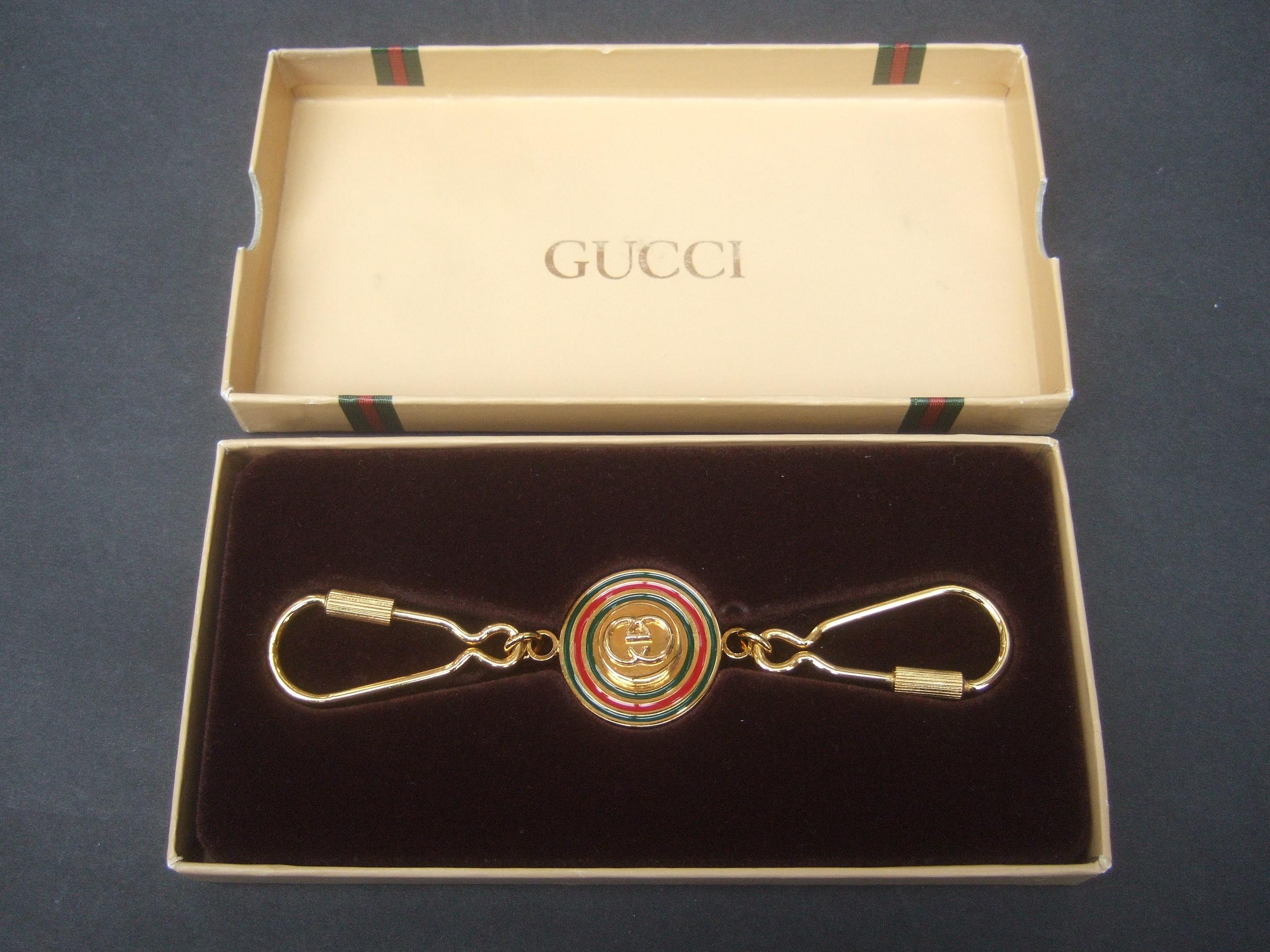 Gucci Italy Gilt Enamel Keychain in Original Gucci Presentation Box c 1980 3