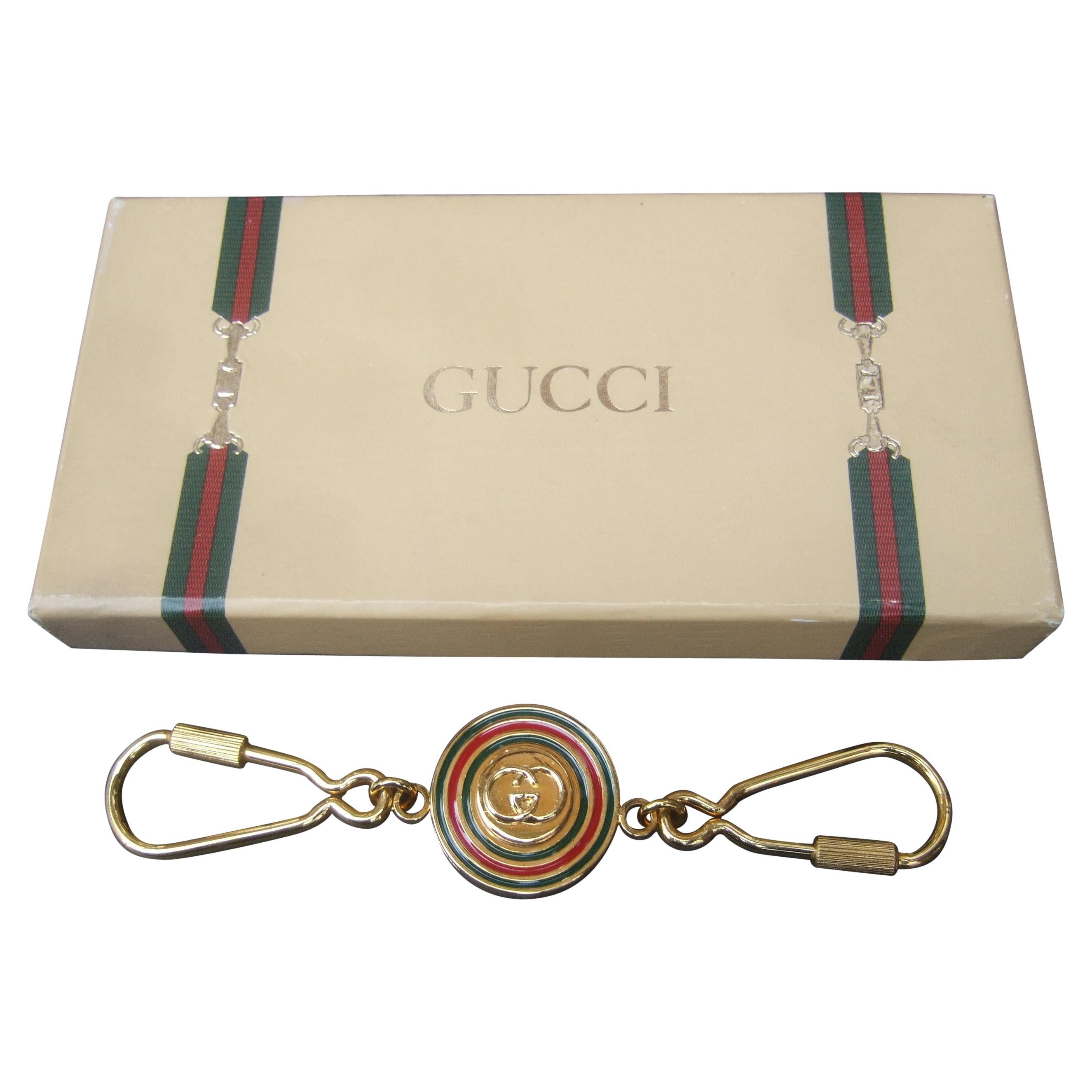 Gucci Italy Gilt Enamel Keychain in Original Gucci Presentation Box c 1980