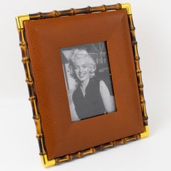 Gucci Italy Cognac Leather and Bamboo Picture Frame