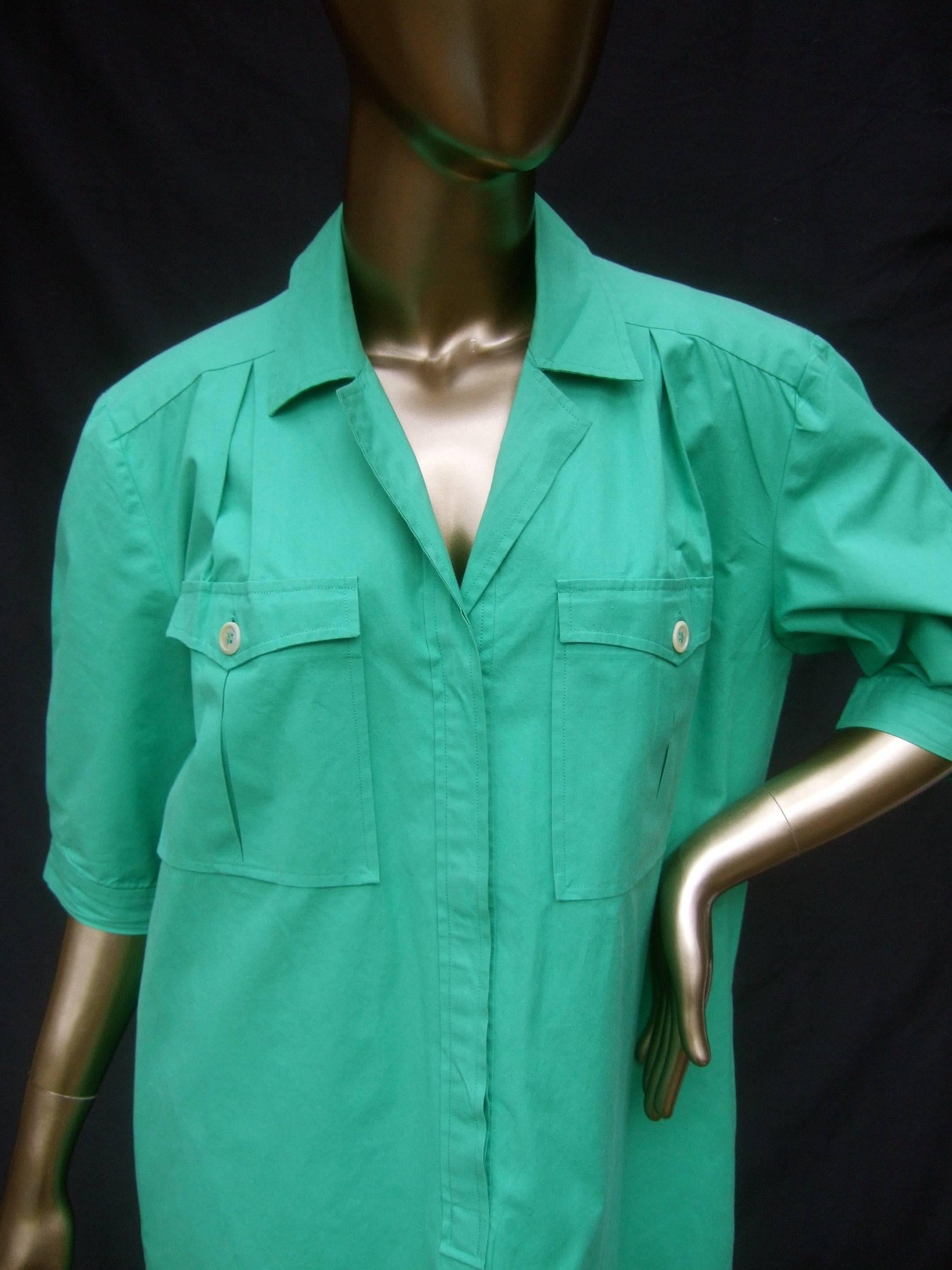 Gucci Italy Green Cotton Shirt Dress circa 1970s  In Good Condition In University City, MO