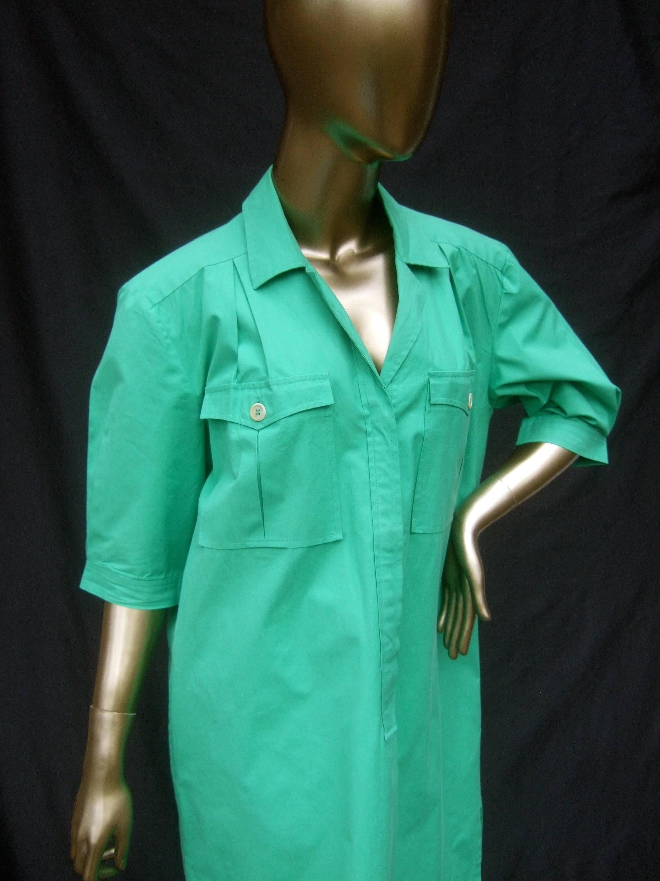Women's Gucci Italy Green Cotton Shirt Dress circa 1970s 