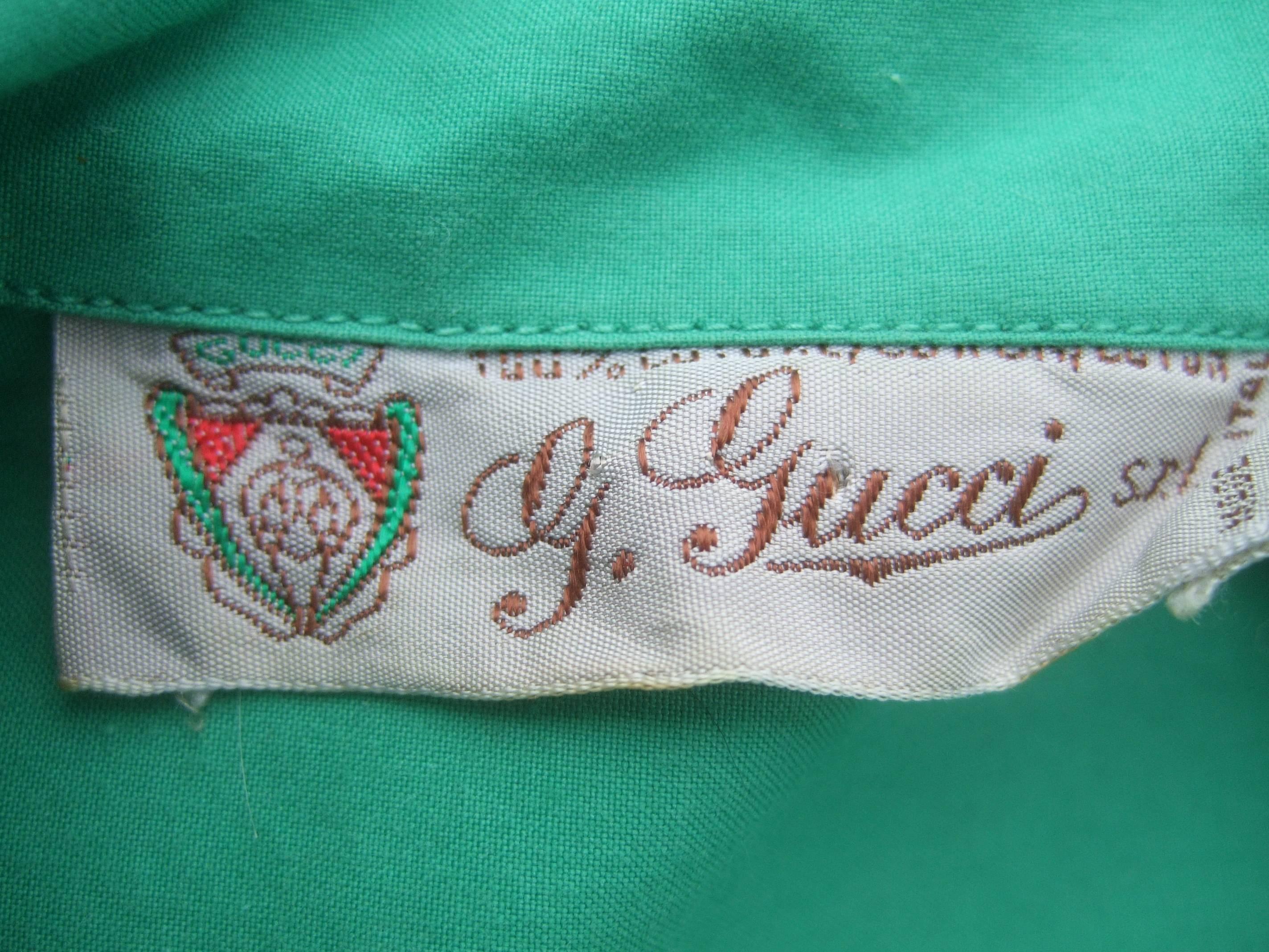Gucci Italy Green Cotton Shirt Dress circa 1970s  1