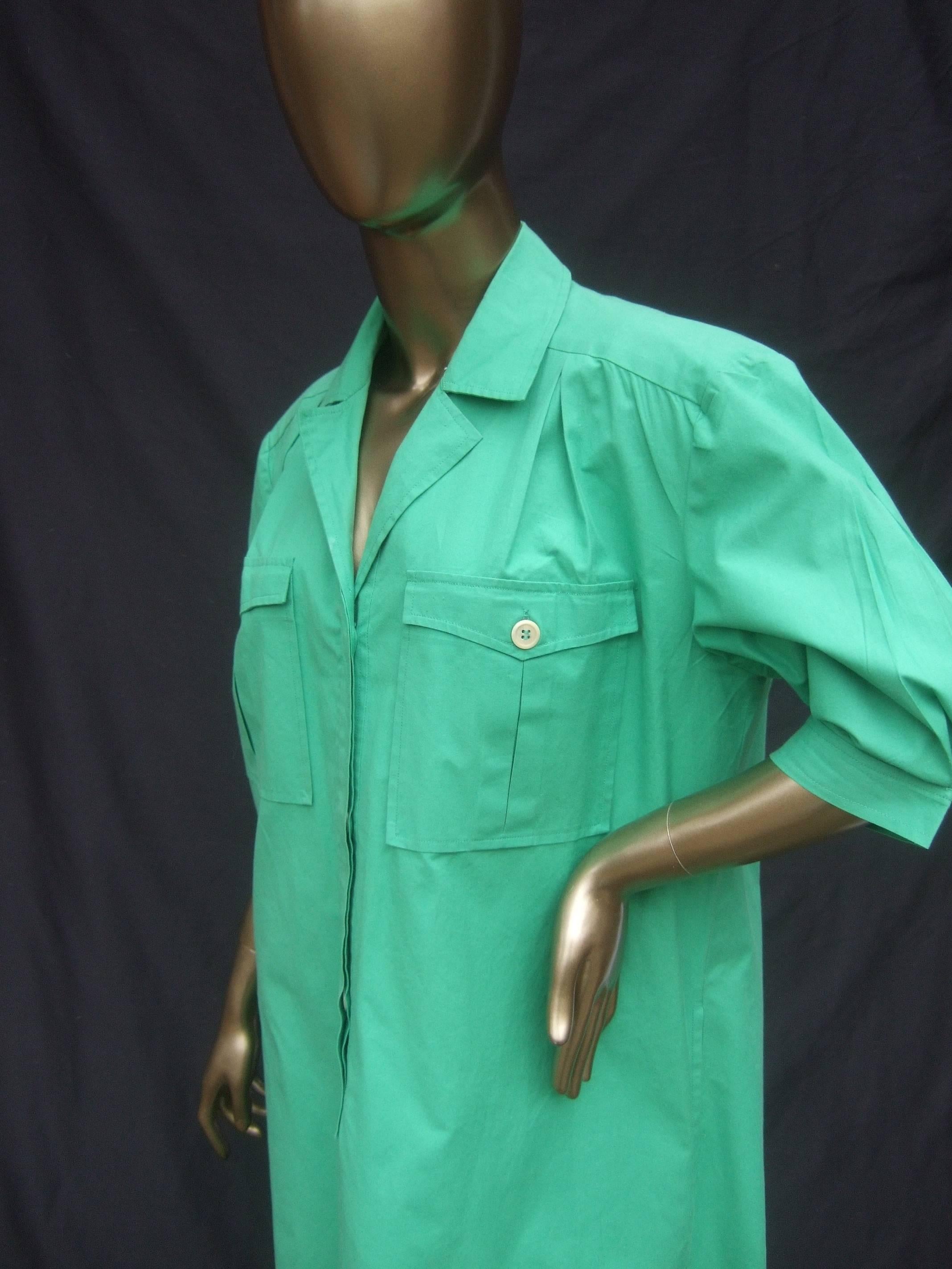 Gucci Italy Green Cotton Shirt Dress circa 1970s  2