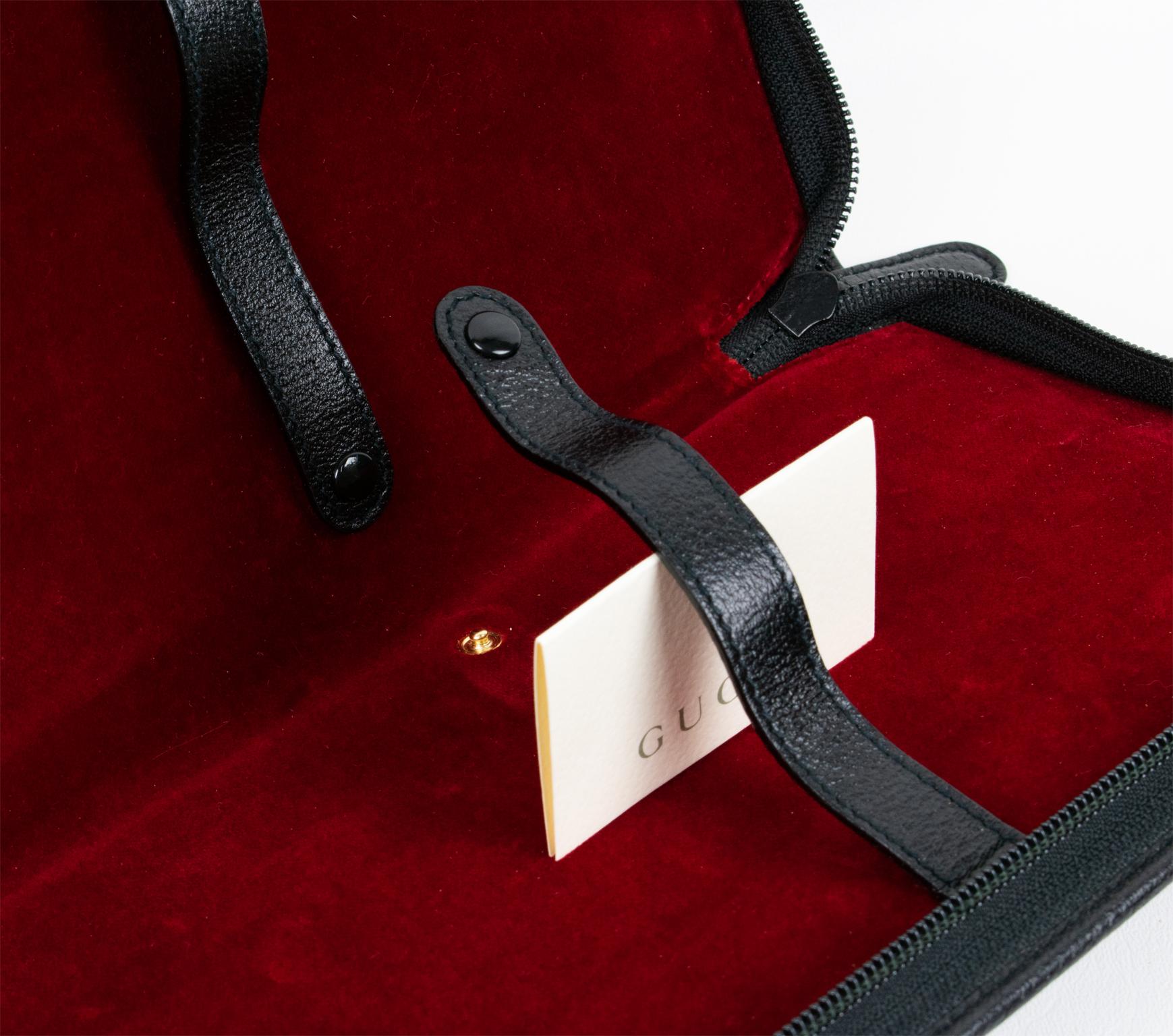 Gucci, Italy Hand-Stitched Black Leather Travel Tie Case Necktie Holder Rack 1