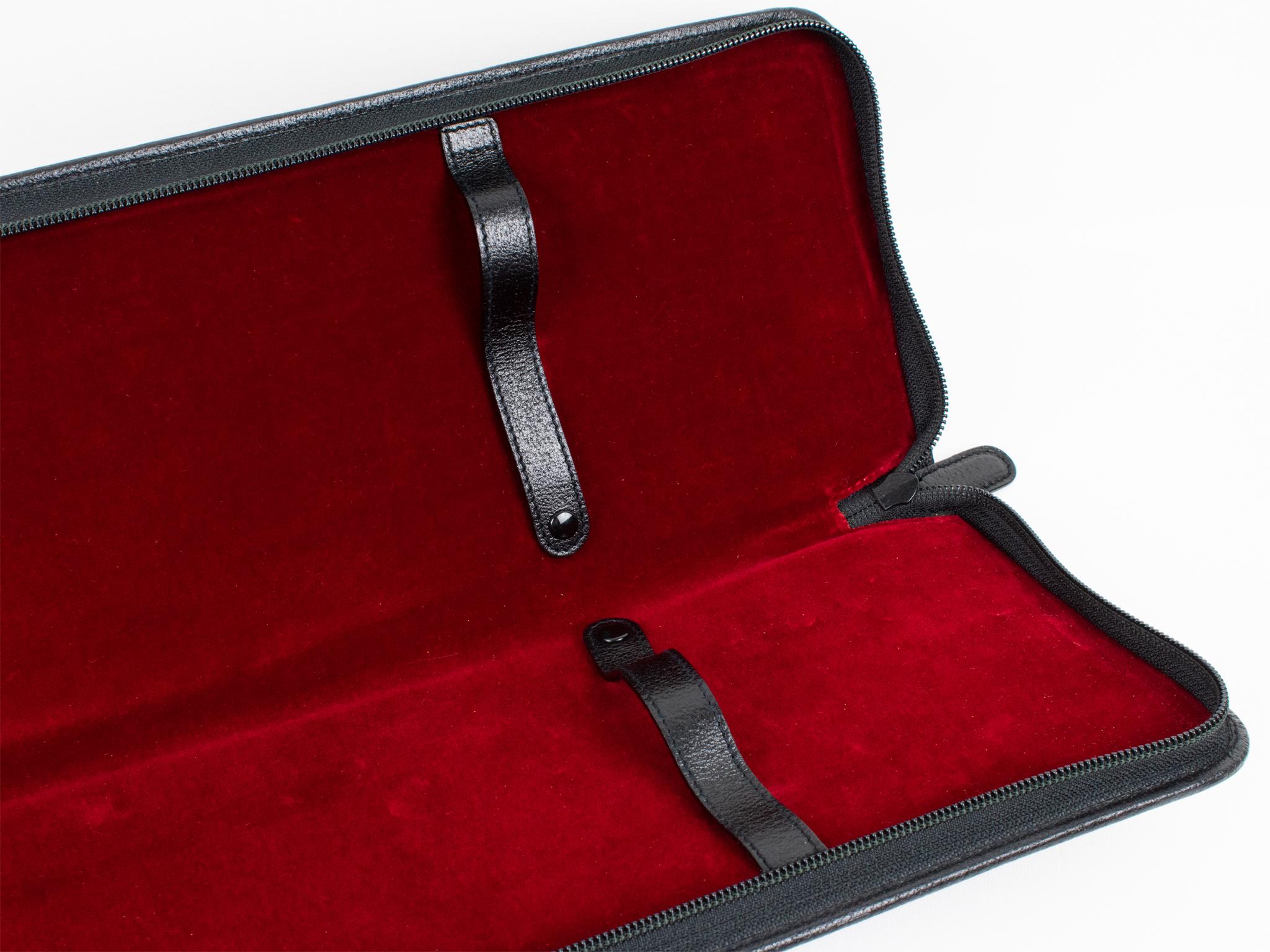 20th Century Gucci, Italy Hand-Stitched Black Leather Travel Tie Case Necktie Holder Rack