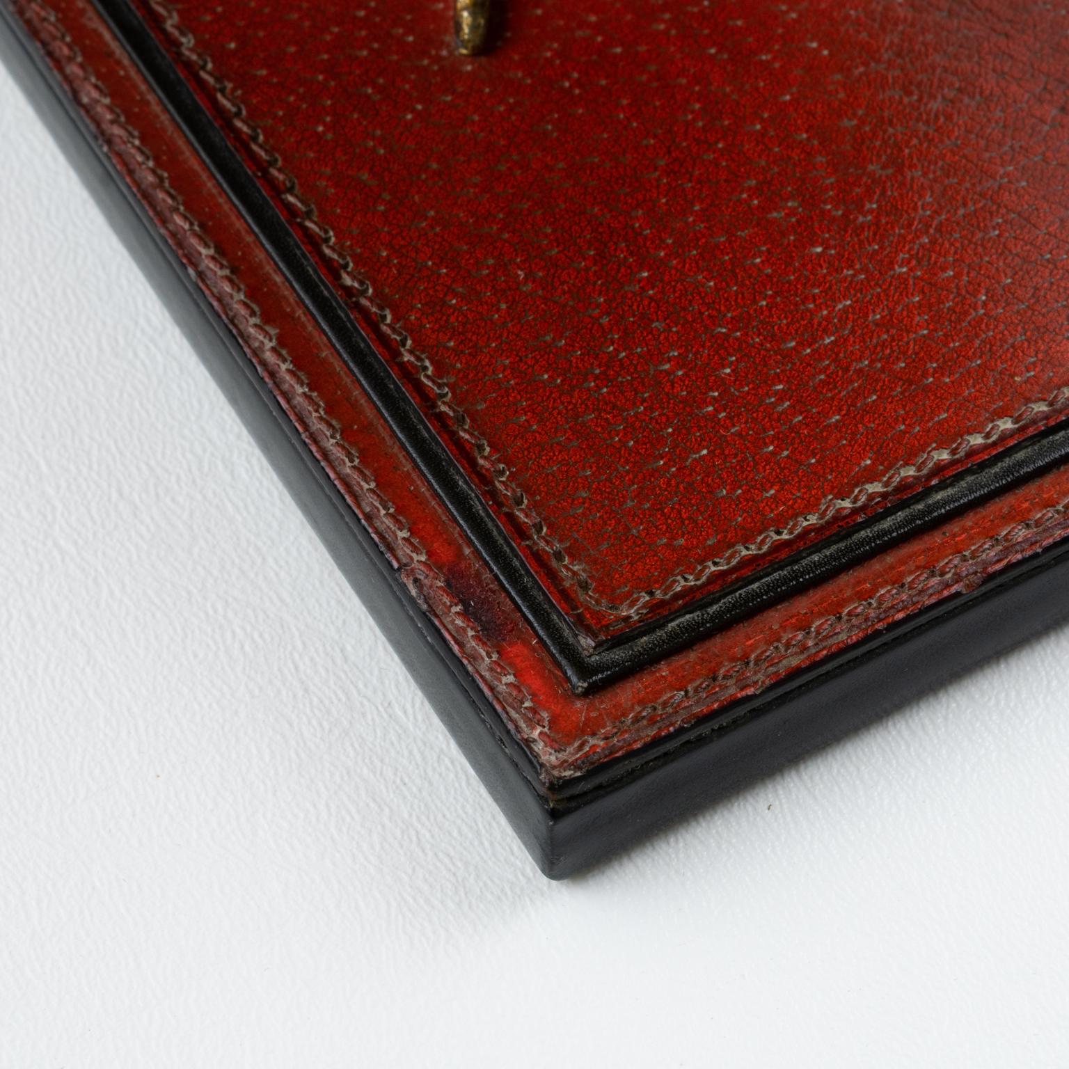 Gucci Italy Hand-Stitched Red Leather Bookends with Gilt Metal Partridges, 1970s 11