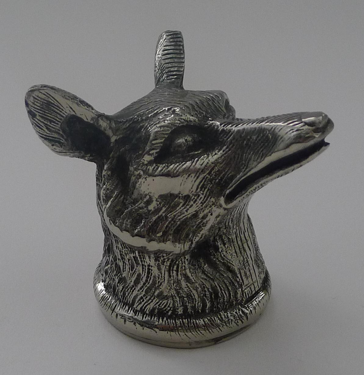 Silver Plate Gucci, Italy - Handsome Fox Head Bottle Opener c.1970 For Sale