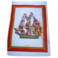 Gucci Italy Large Cotton Maritime Schooner Ship Scarf - Shawl 44 x 60 c 1980s