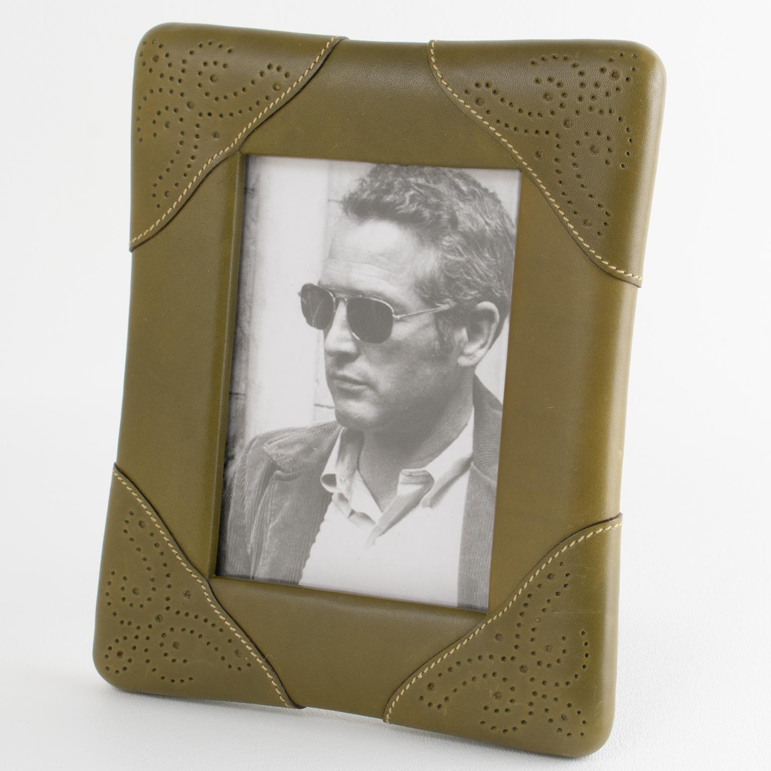 Mid-Century Modern Gucci, Italy Leather Picture Frame with Pierced Design, circa 1970 For Sale