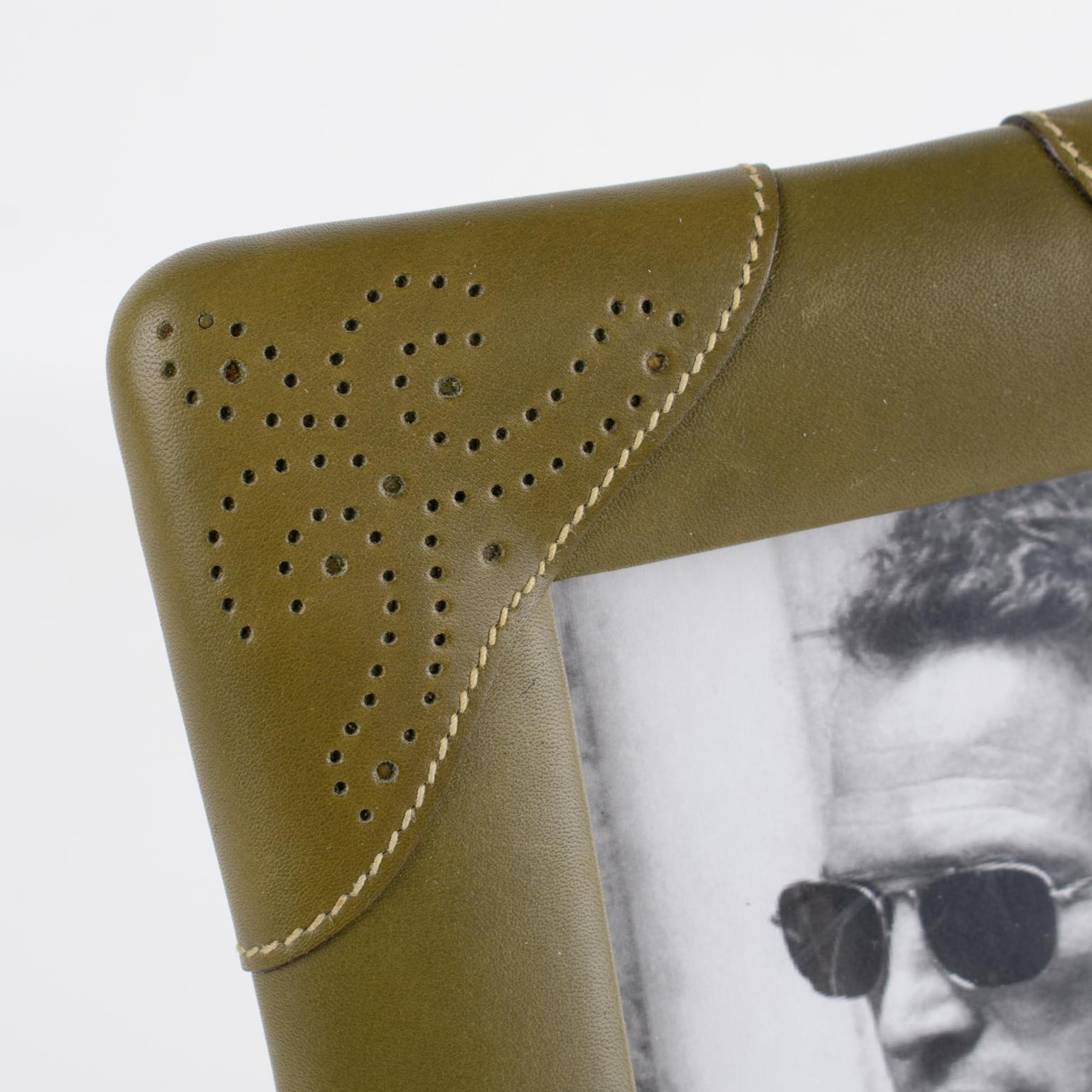 Gucci, Italy Leather Picture Frame with Pierced Design, circa 1970 For Sale 1