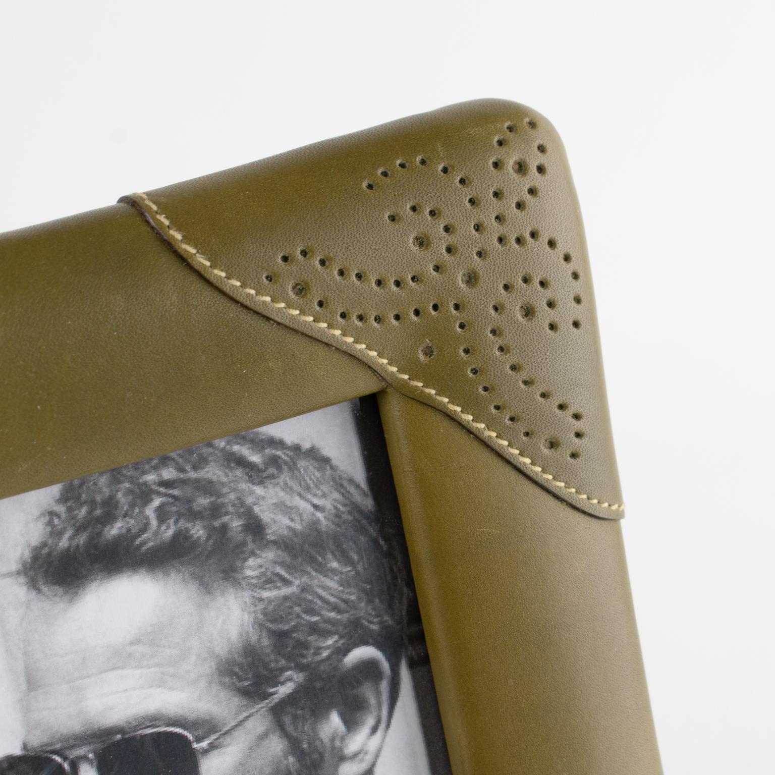 Gucci, Italy Leather Picture Frame with Pierced Design, circa 1970 For Sale 2