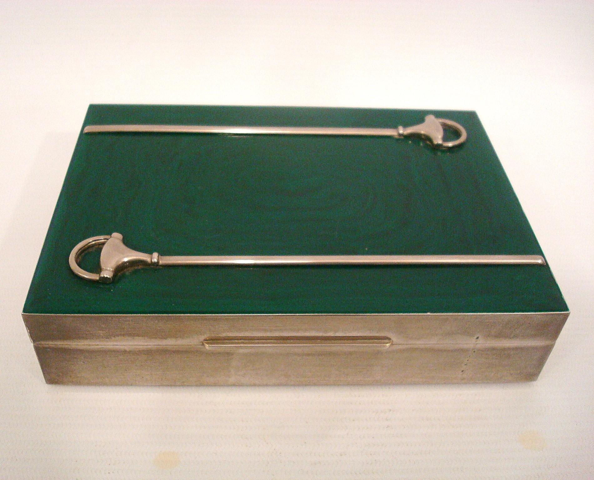 Mid-Century moderno Gucci Italy Malachite Horsebit Scatola placcata in argento 1970´s in vendita