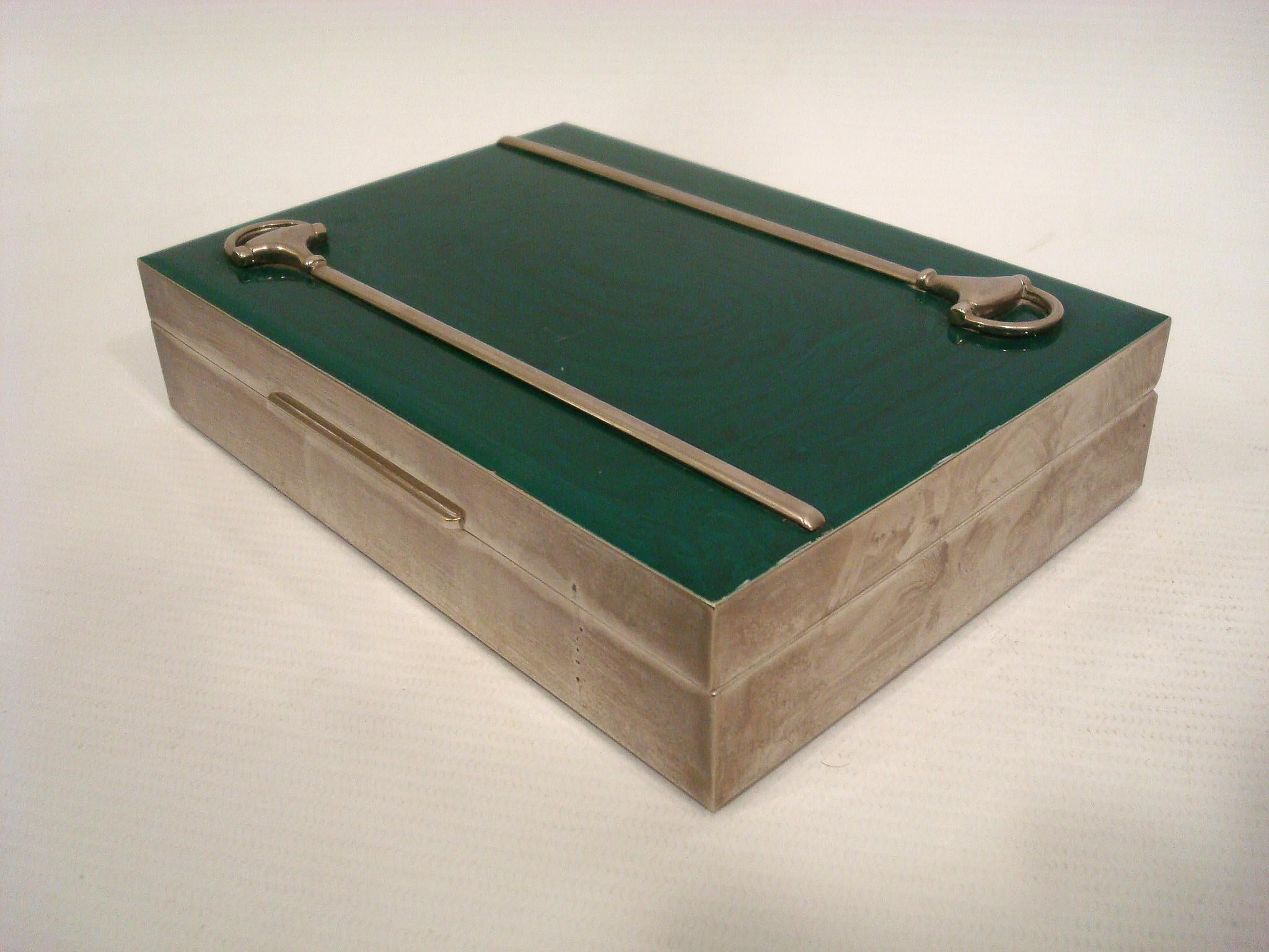 Italiano Gucci Italy Malachite Horsebit Scatola placcata in argento 1970´s in vendita