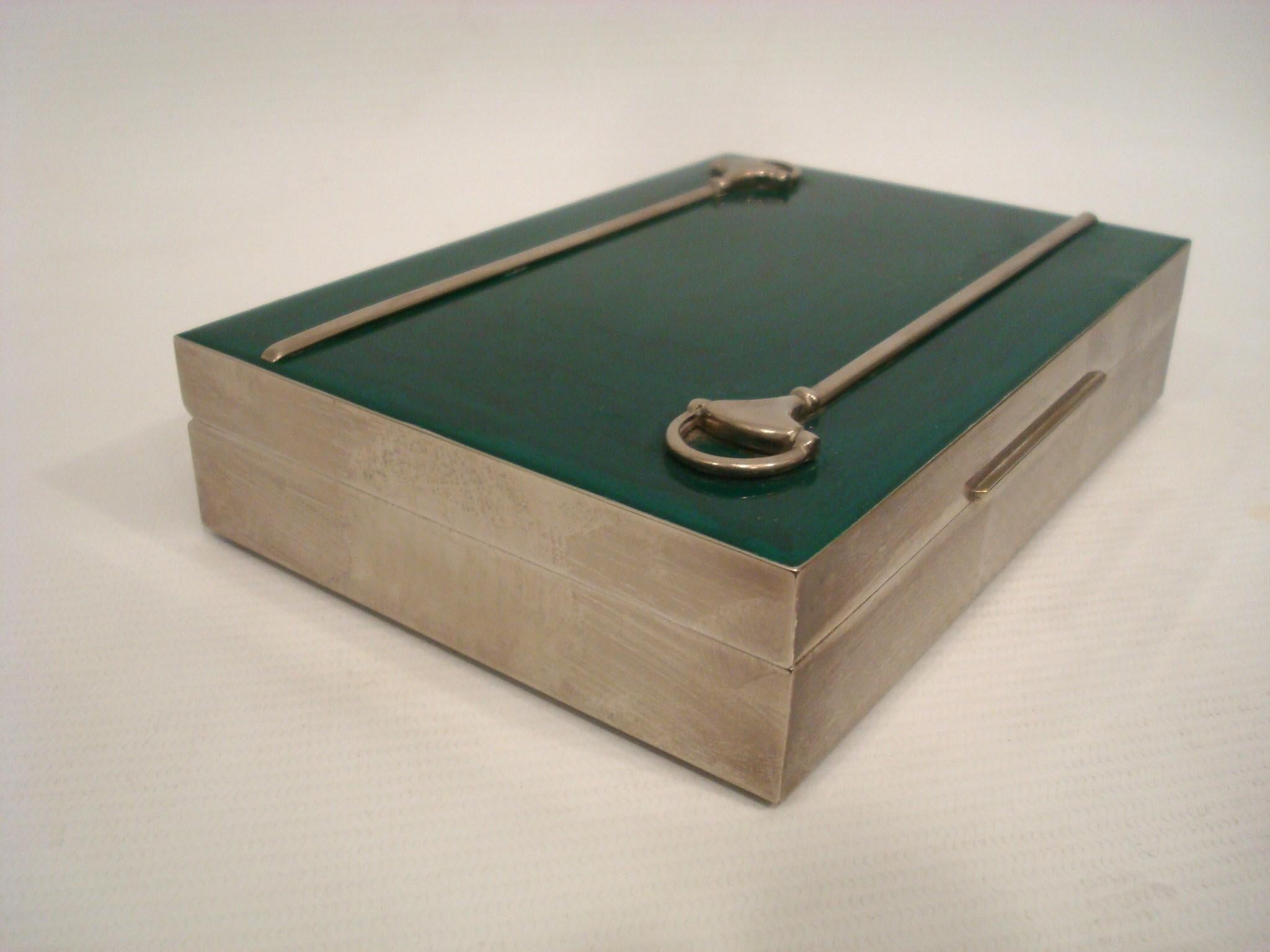 Argentato Gucci Italy Malachite Horsebit Scatola placcata in argento 1970´s in vendita