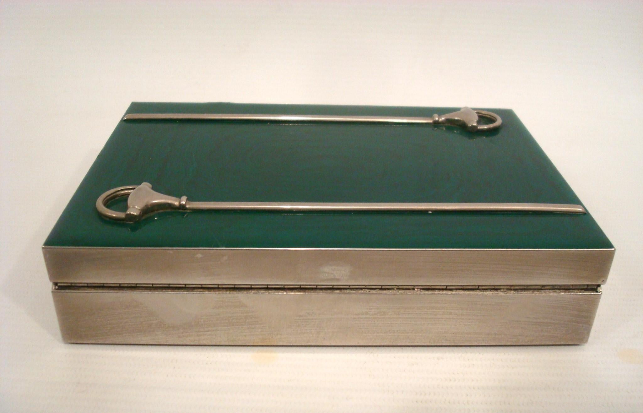 Gucci Italy Malachite Horsebit Scatola placcata in argento 1970´s In condizioni buone in vendita a Buenos Aires, Olivos
