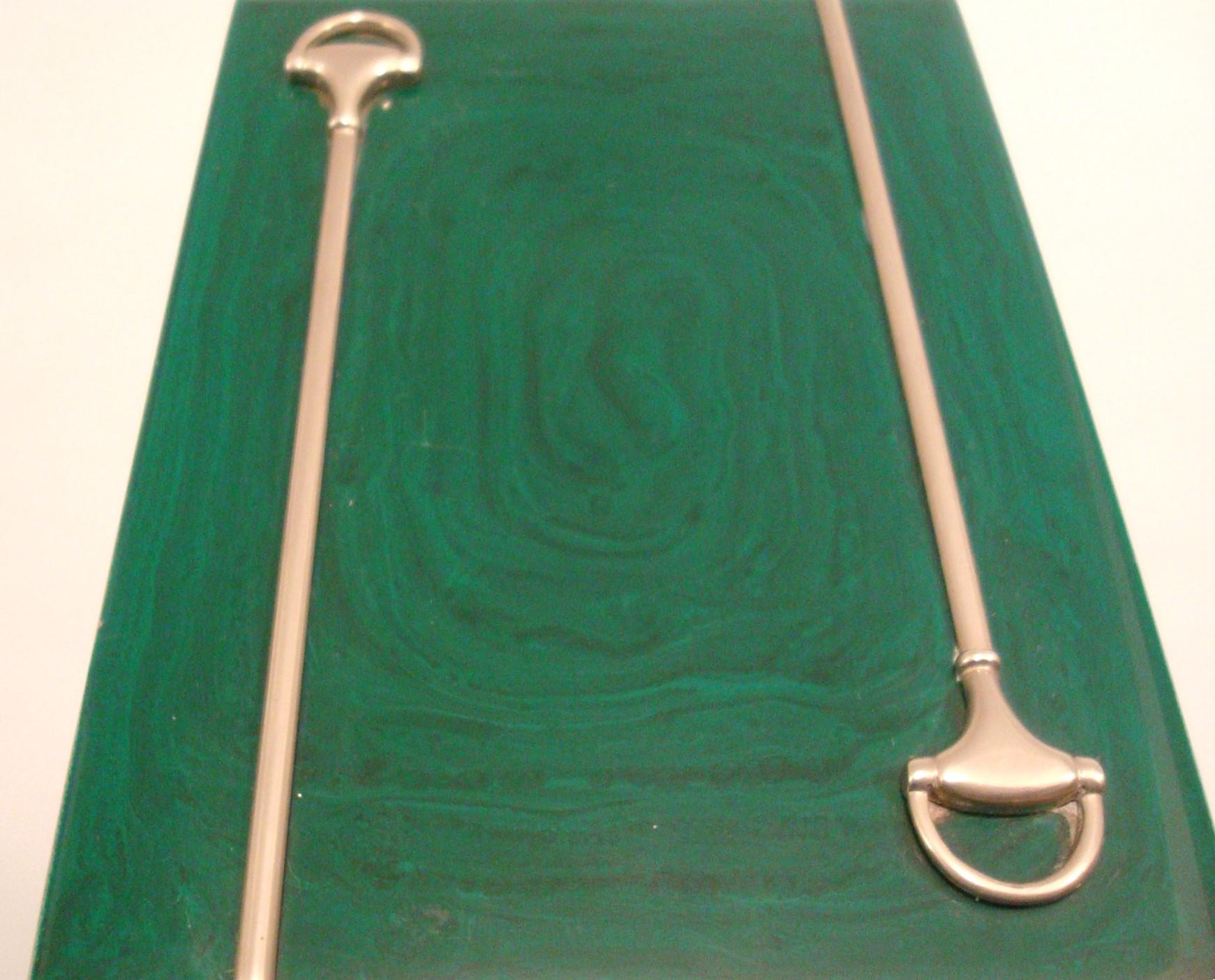 Ottone Gucci Italy Malachite Horsebit Scatola placcata in argento 1970´s in vendita