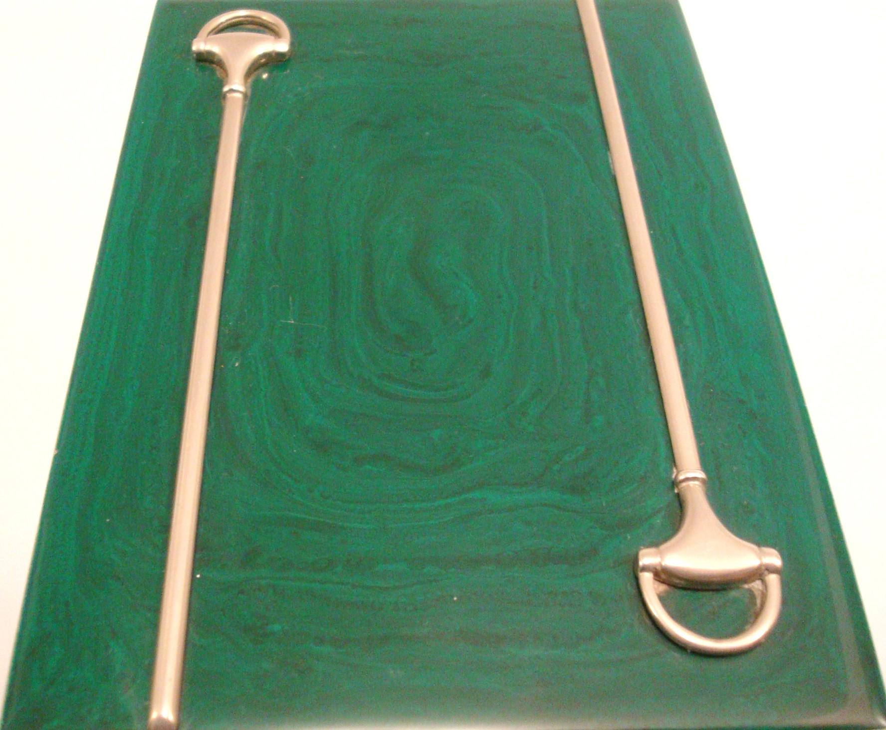 Gucci Italy Malachite Horsebit Scatola placcata in argento 1970´s in vendita 1