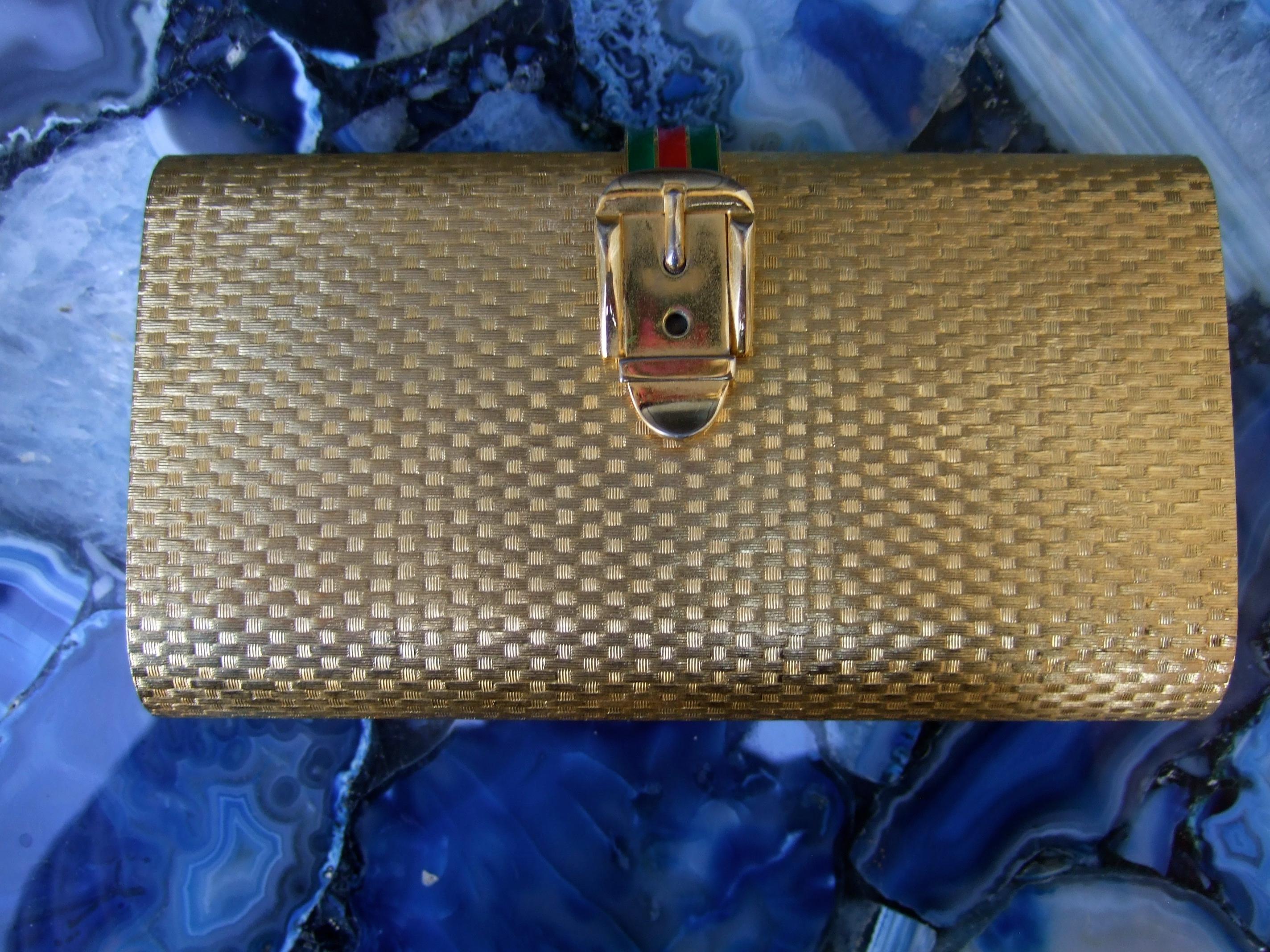 Gucci Italy Opulent Gilt Metal Minaudiere Clutch c 1970s For Sale 9