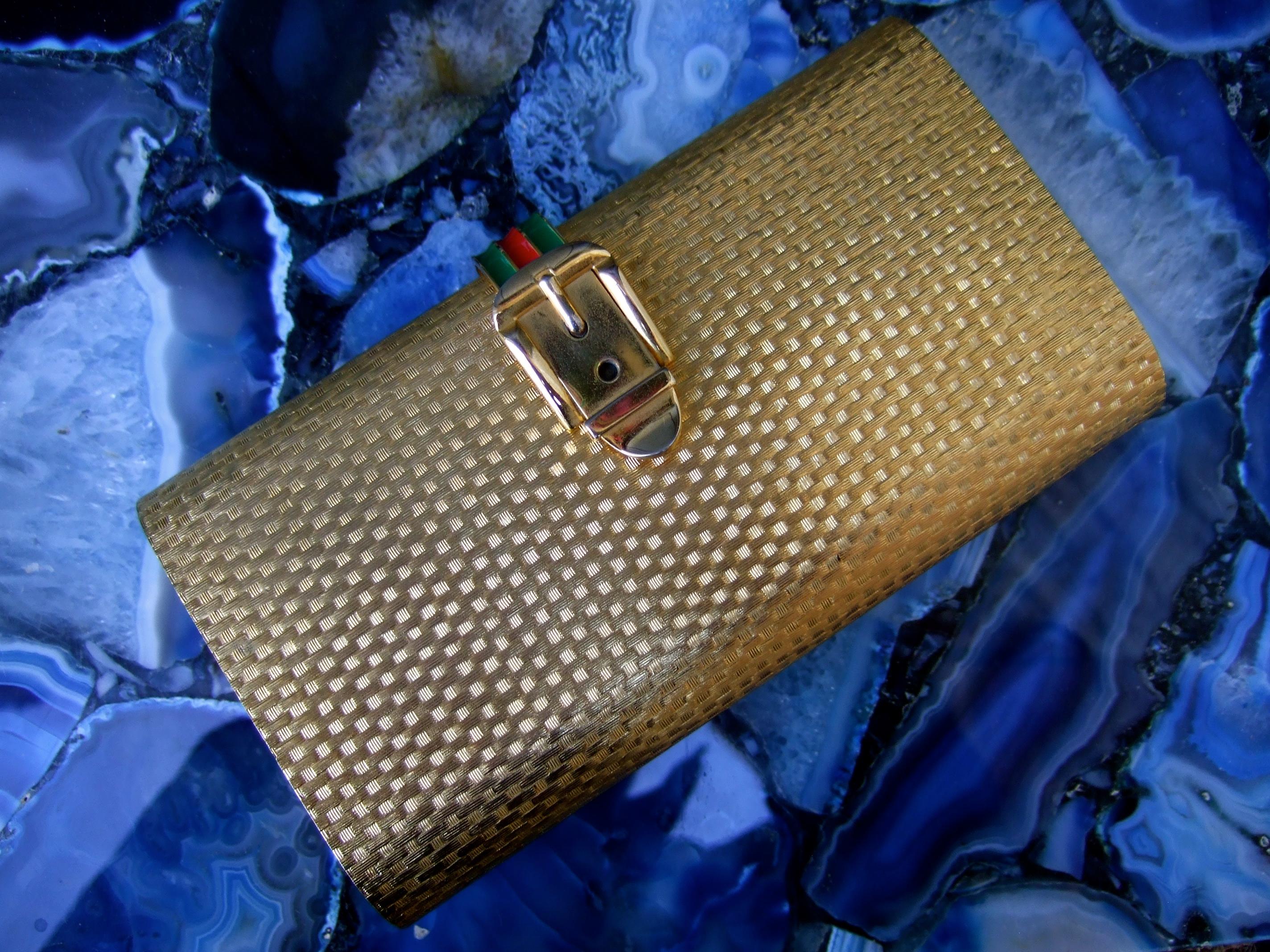 Gucci Italy Opulent Gilt Metal Minaudiere Clutch c 1970s For Sale 10