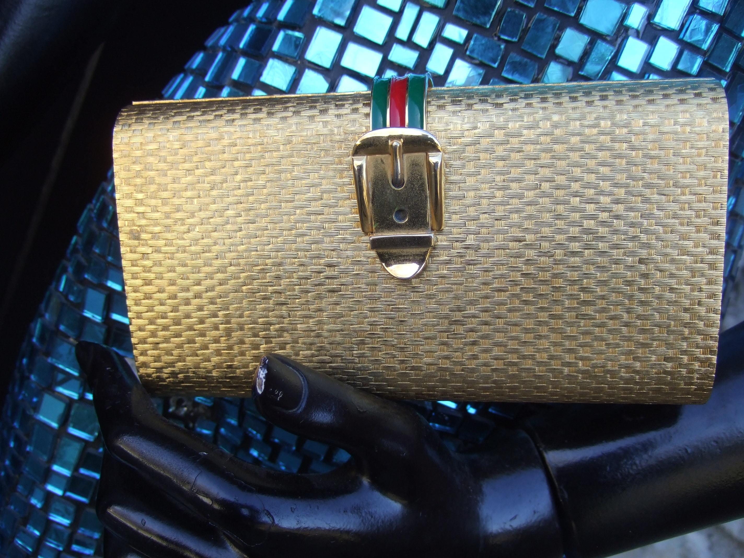 Gucci Italy Opulent Gilt Metal Minaudiere Clutch c 1970s For Sale 1