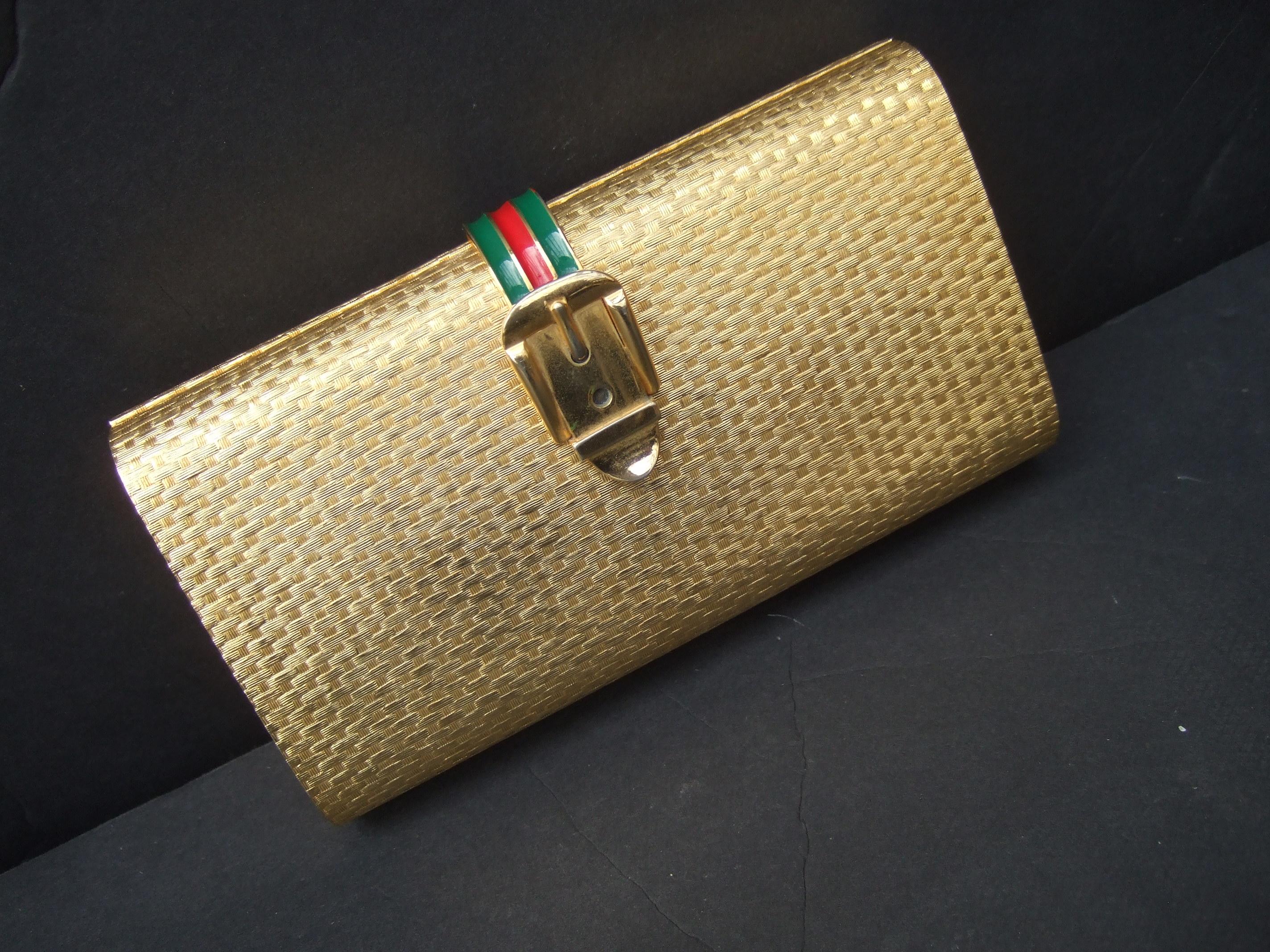 Gucci Italy Opulent Gilt Metal Minaudiere Clutch c 1970s For Sale 3