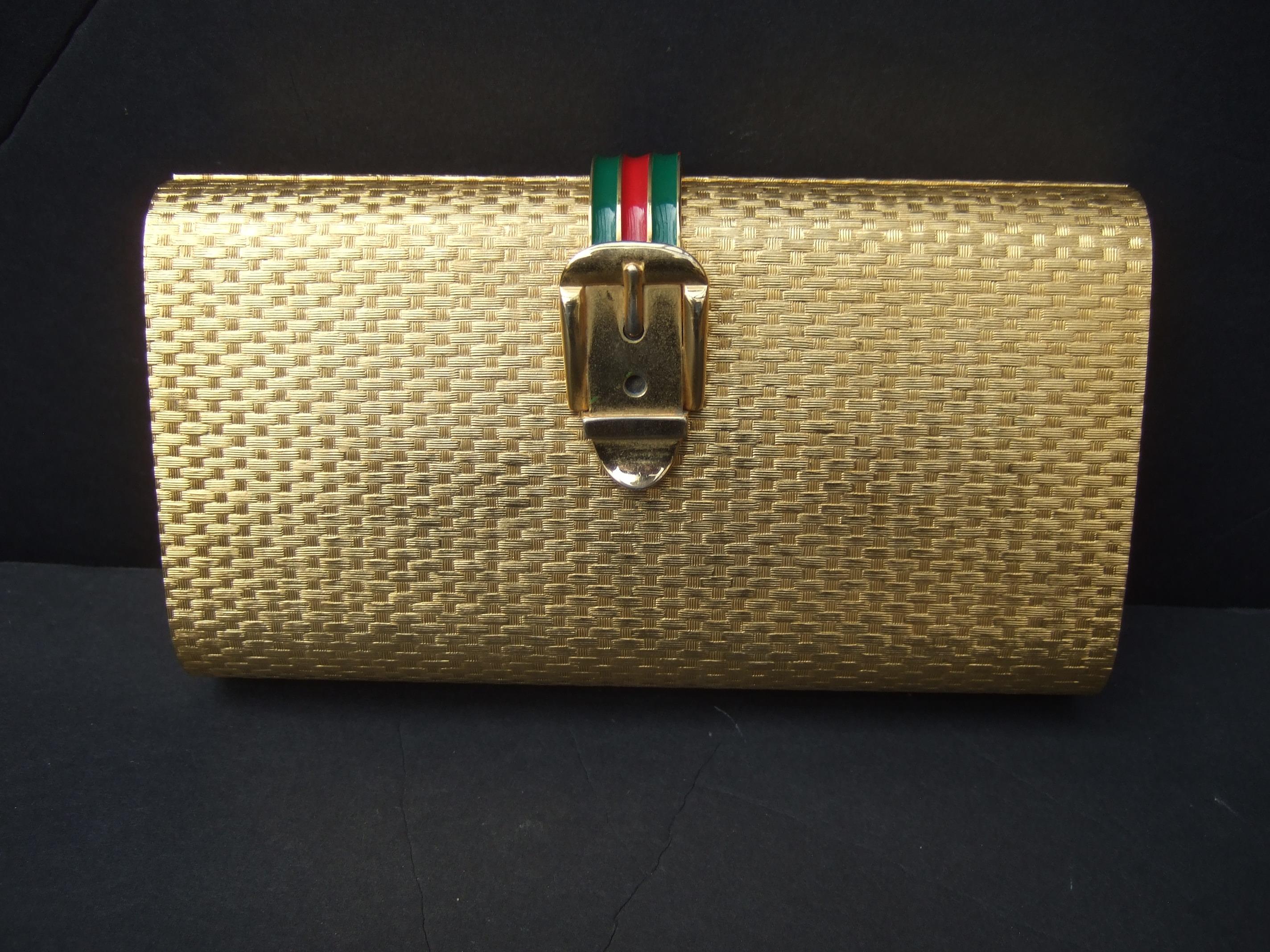 Gucci Italy Opulent Gilt Metal Minaudiere Clutch c 1970s For Sale 4
