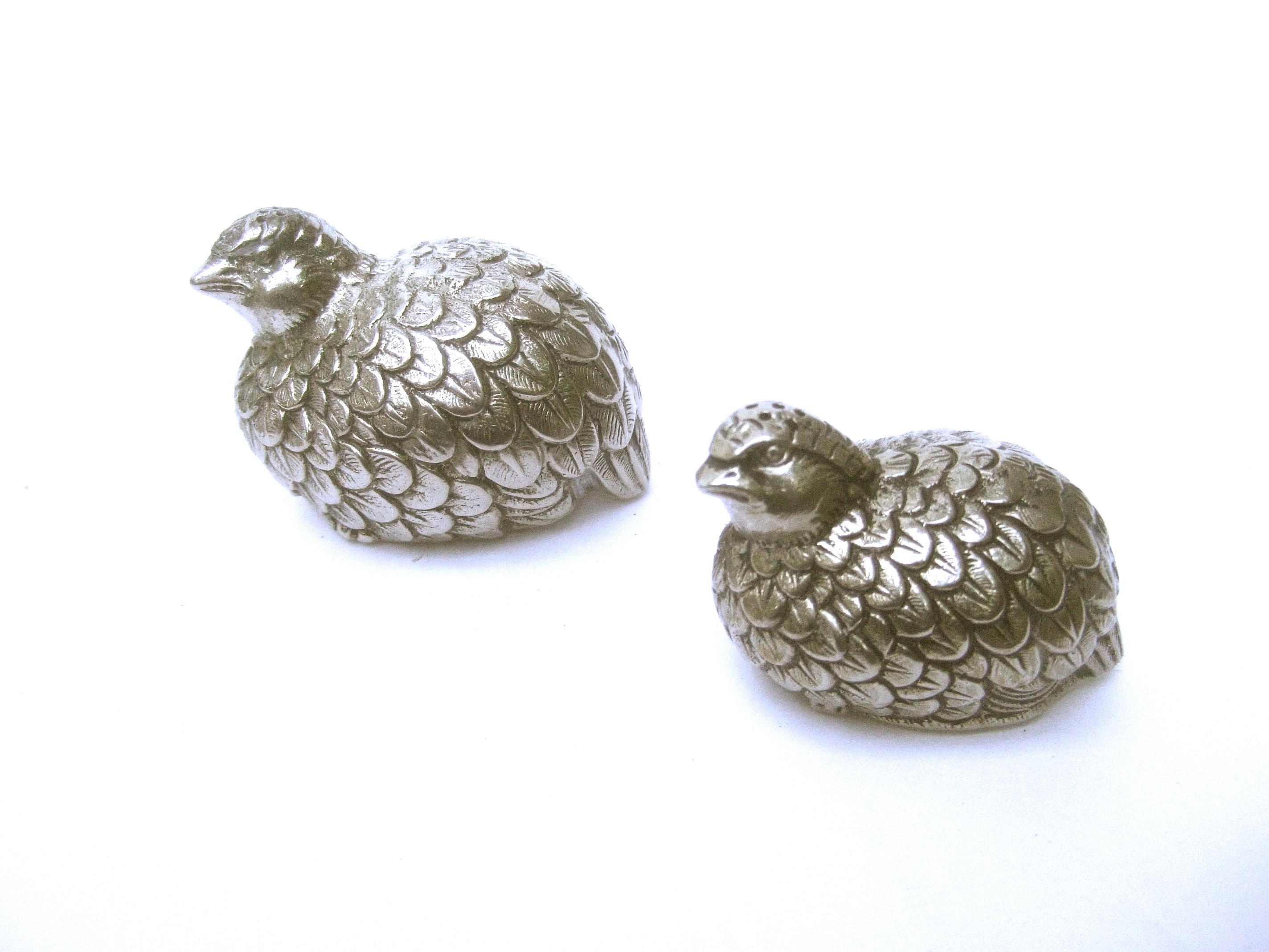 Gucci Italy Pair of Silver Metal Quail Salt & Pepper Shakers c 1970s In Good Condition In University City, MO